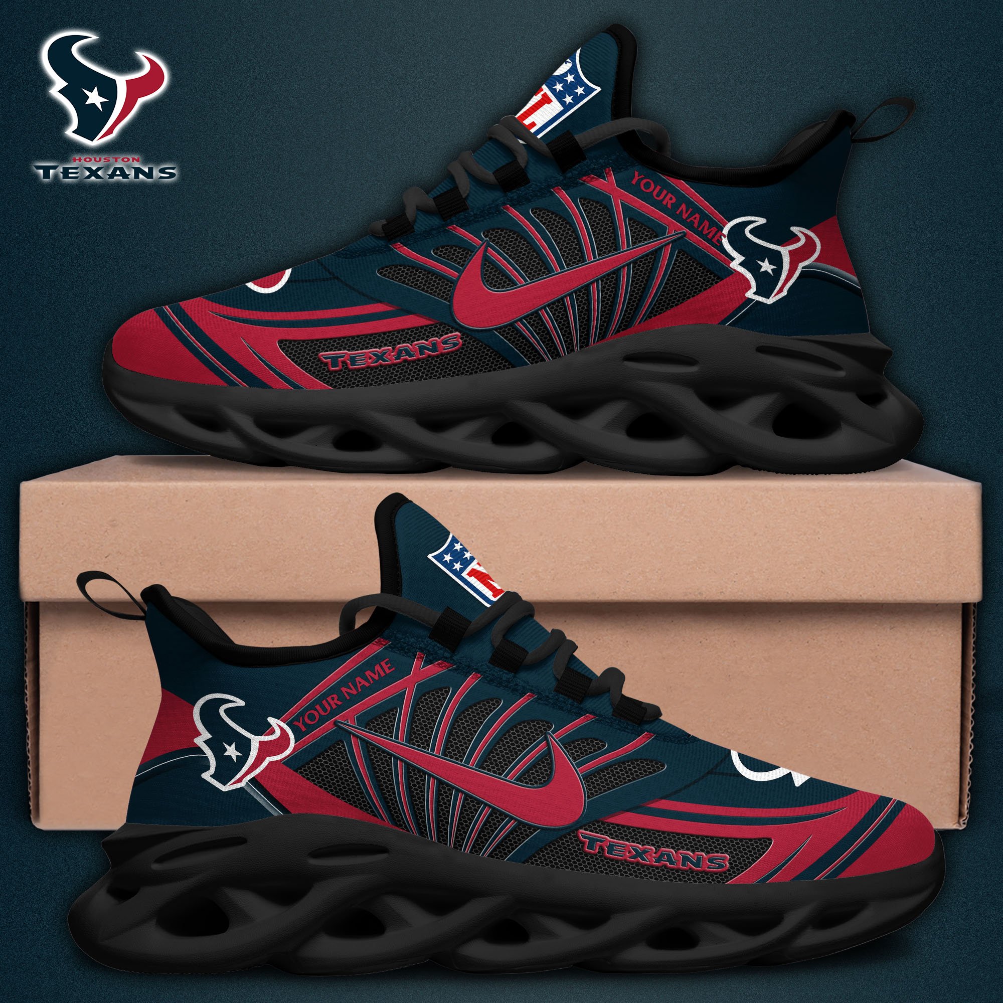 Houston Texans Black Max Soul Shoes 2026 Versions Custom Name 898