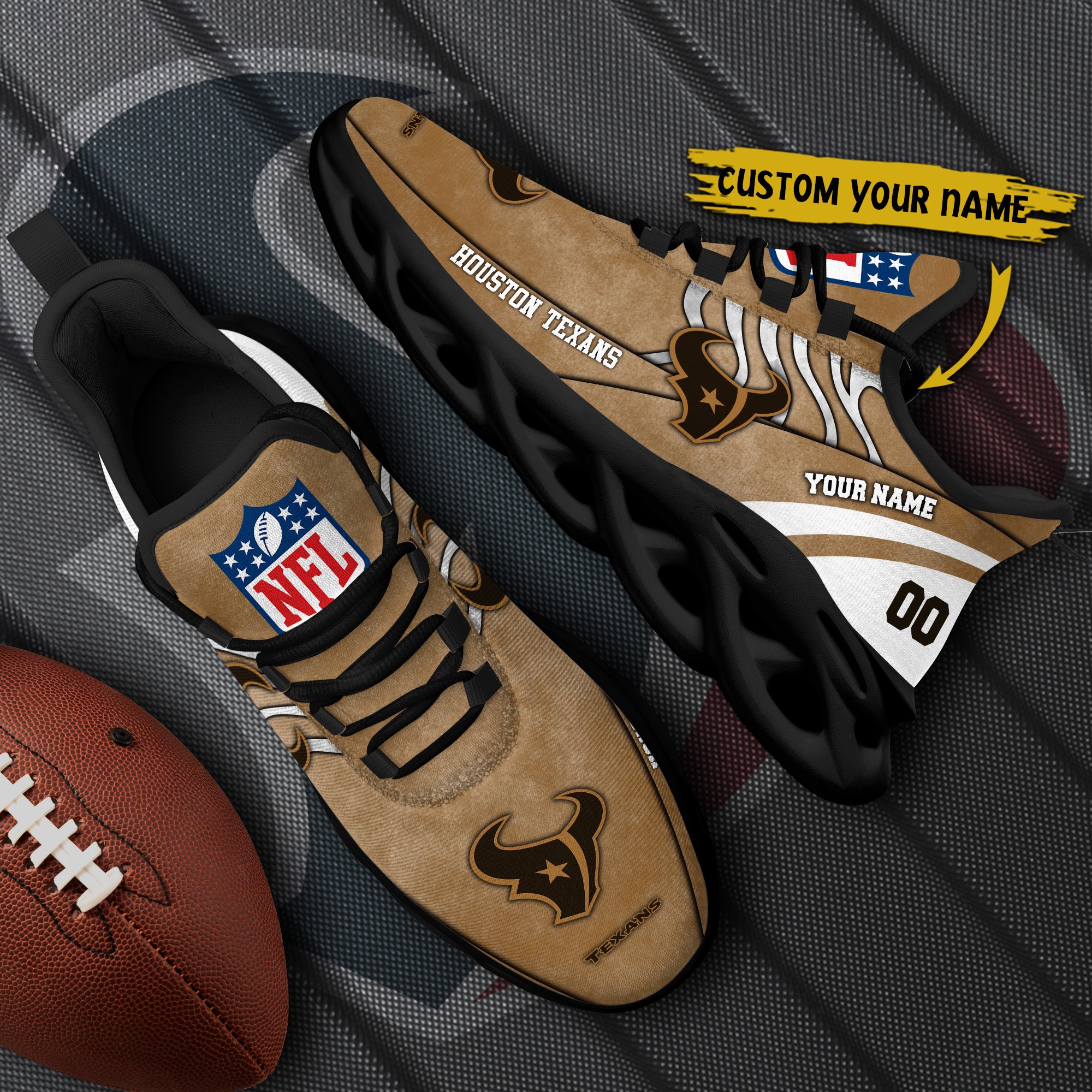 Houston Texans Black Max Soul Shoes 2026 Versions Custom Your Name And Number 264
