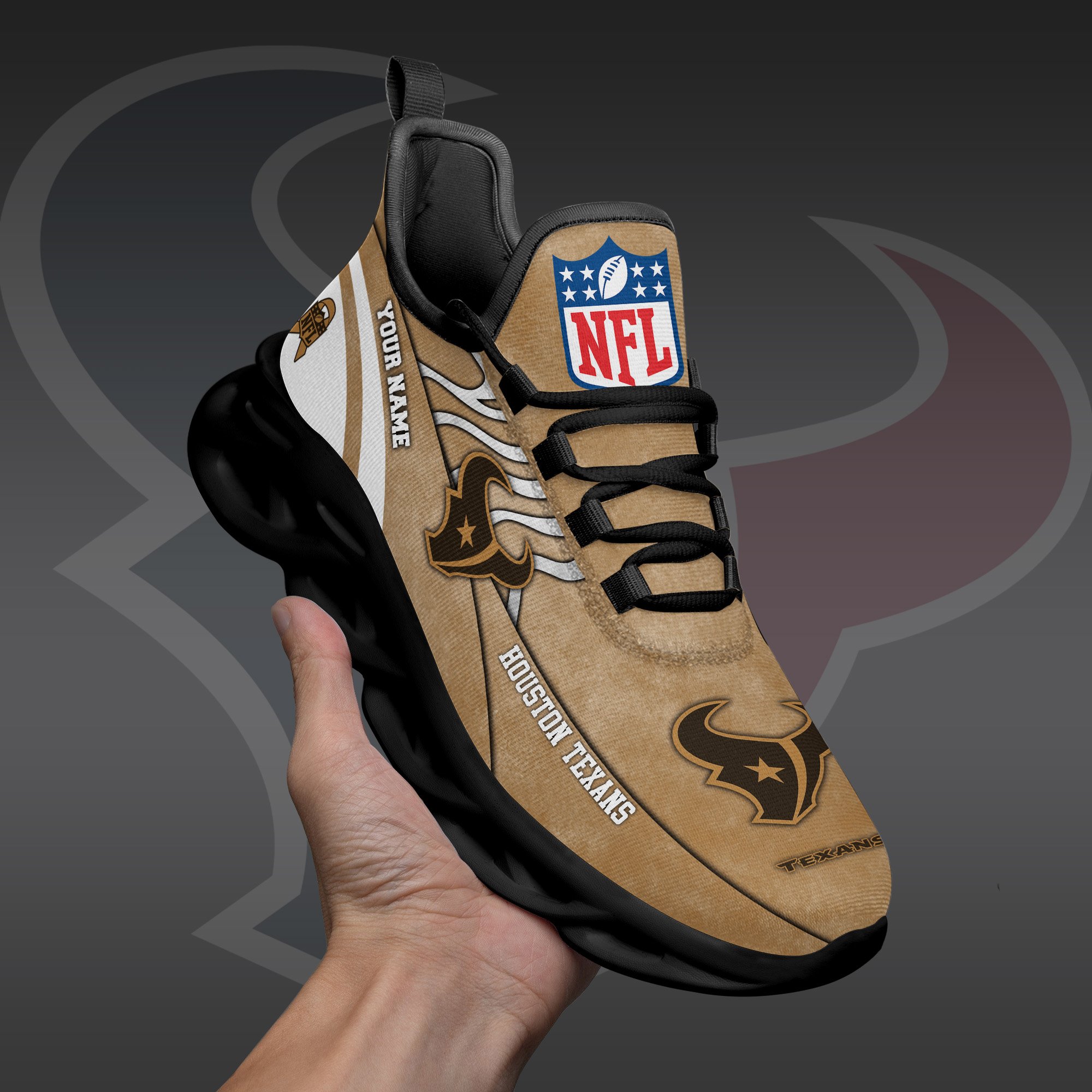 Houston Texans Black Max Soul Shoes 2026 Versions Custom Your Name And Number 264