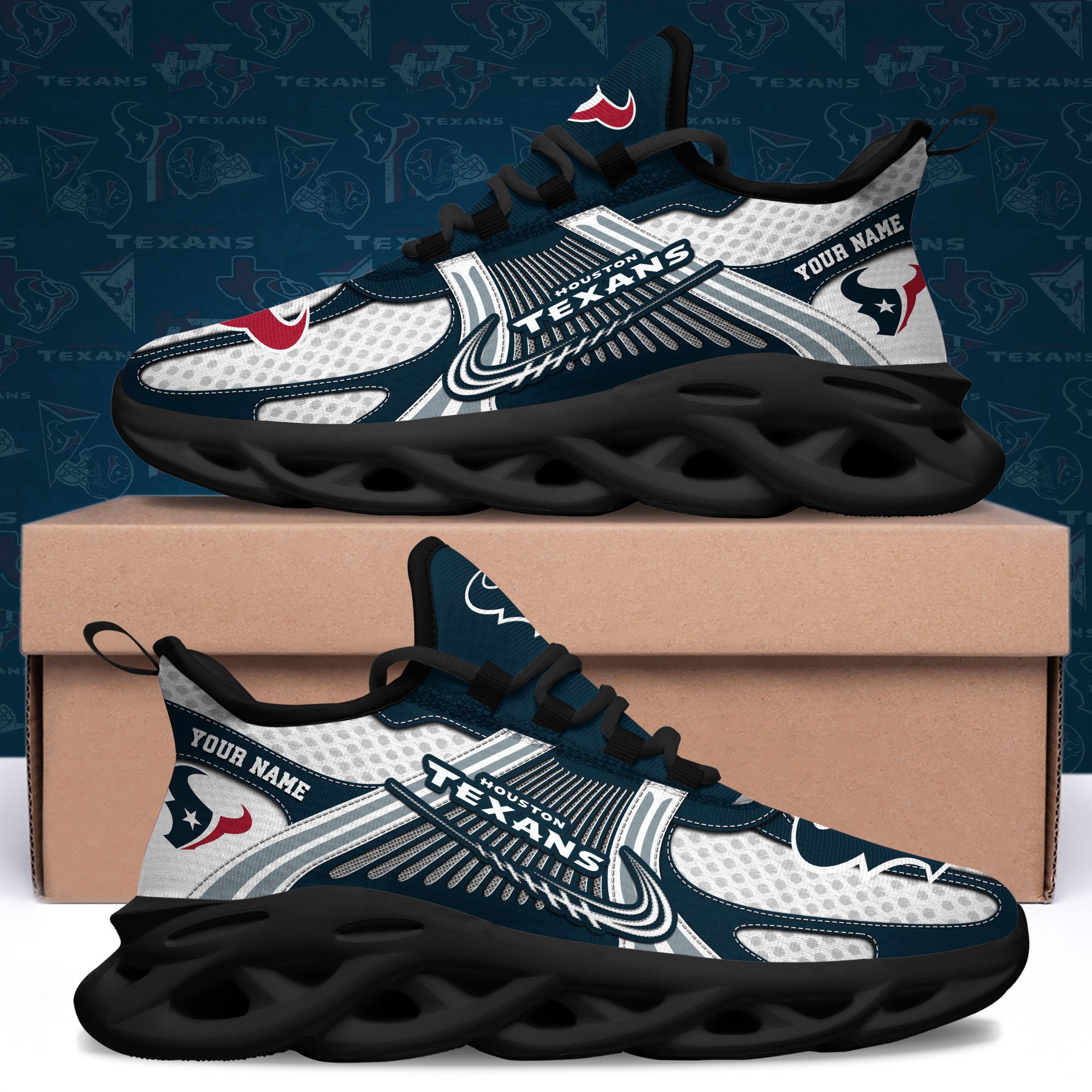 Houston Texans Clunky Sneakers Custom Your Name, Sport Sneakers For Fans, Gifts For Sport Lovers, Gift For Dad