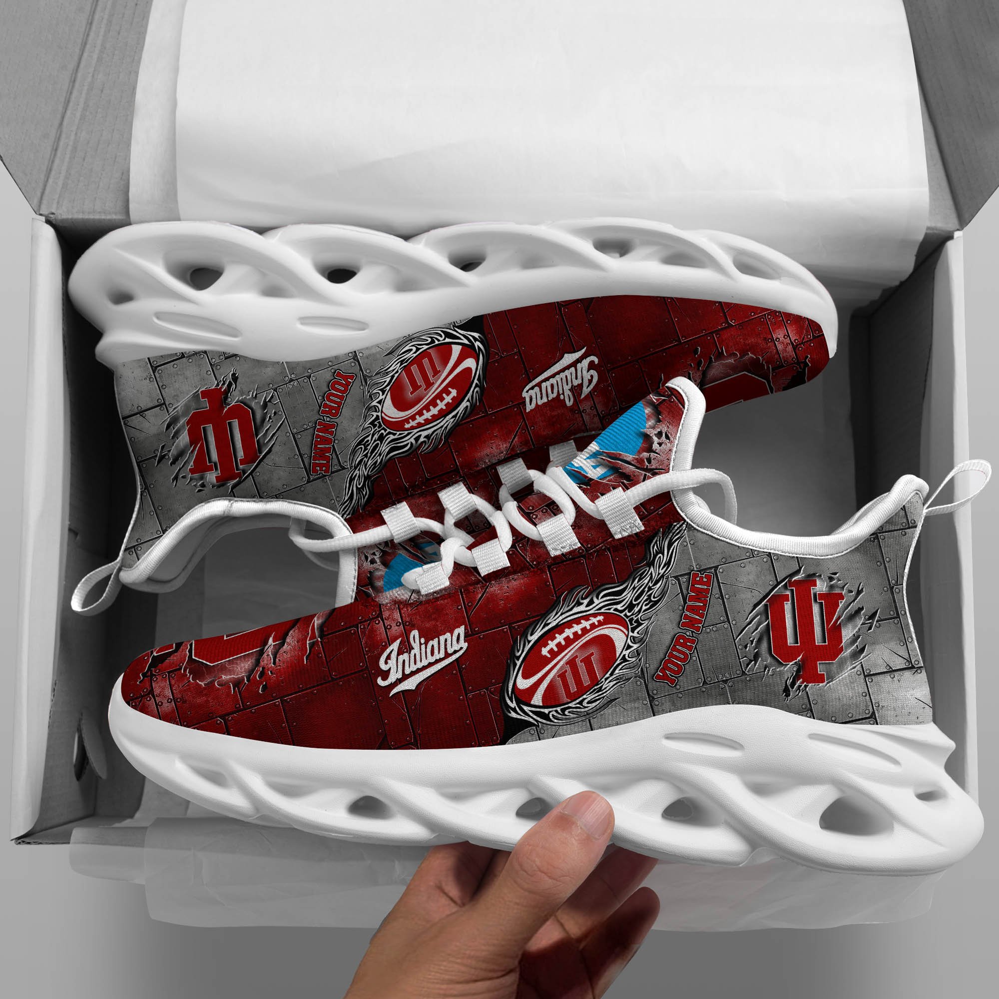 Indiana Hoosiers Black Max Soul Shoes 2026 Versions, White Max Soul Shoes Custom Your Name PH879