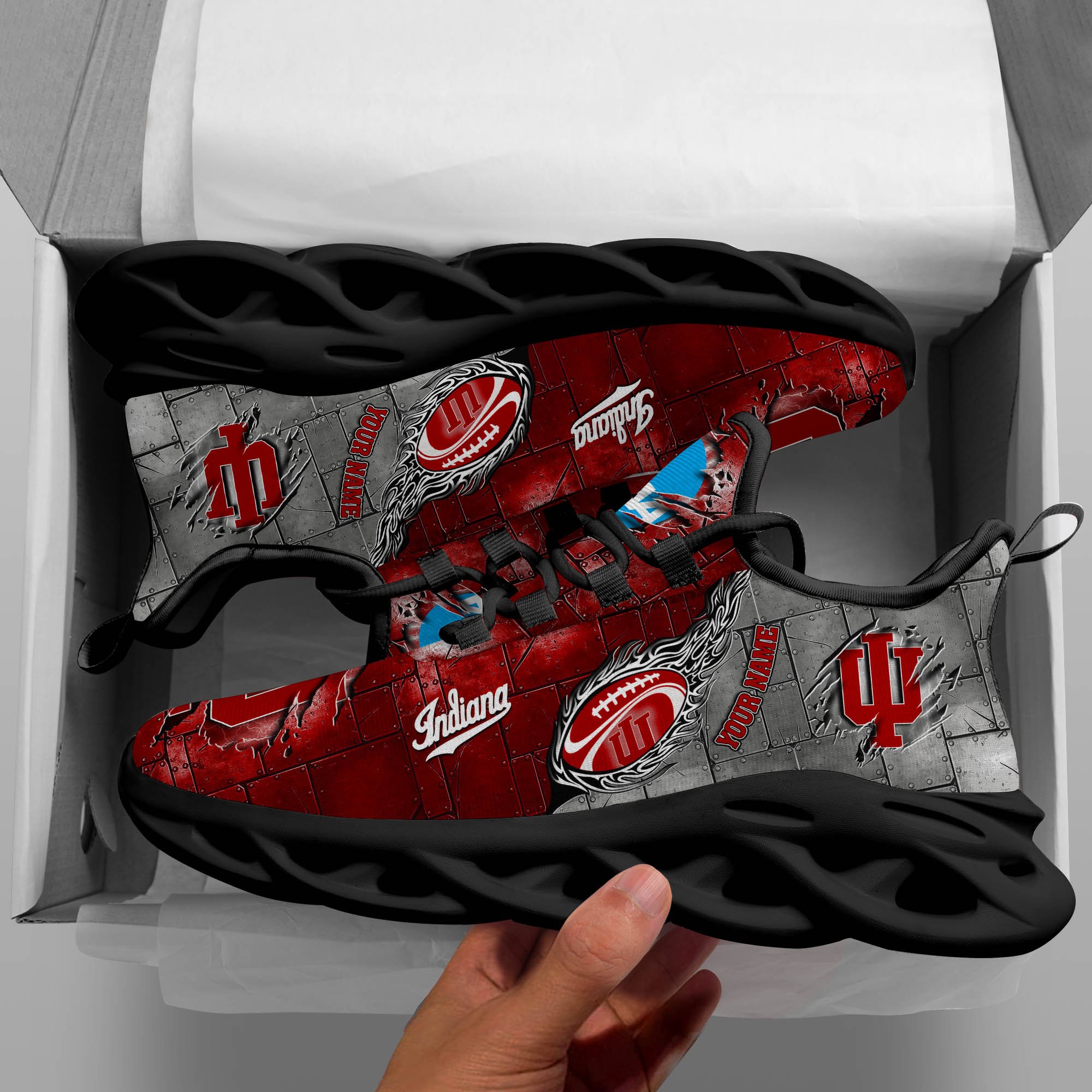 Indiana Hoosiers Black Max Soul Shoes 2026 Versions, White Max Soul Shoes Custom Your Name PH879