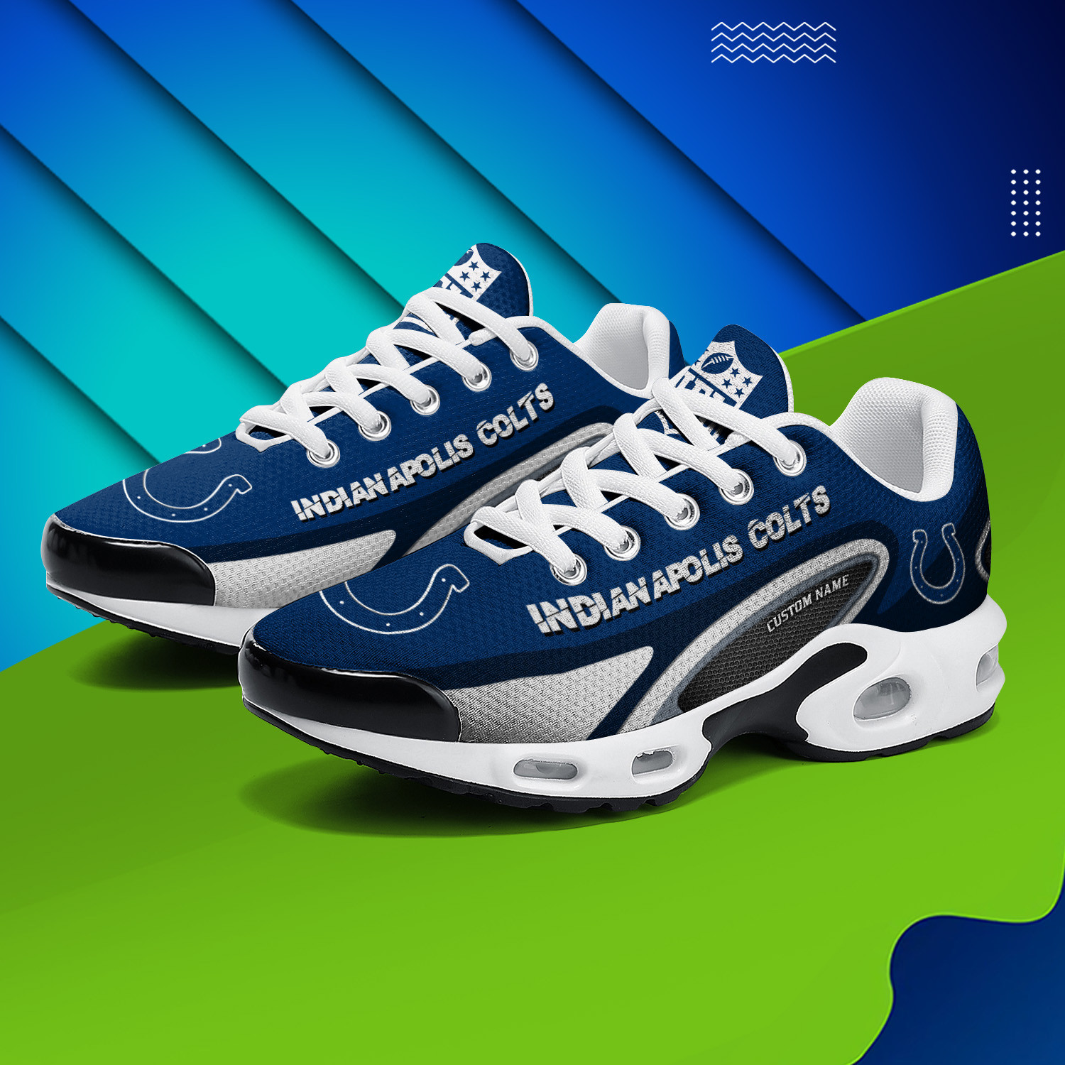 Indianapolis Colts Personalized Name Team Logo Mix Colors Oval Line TN Shoes Air Cushion Sneakers
