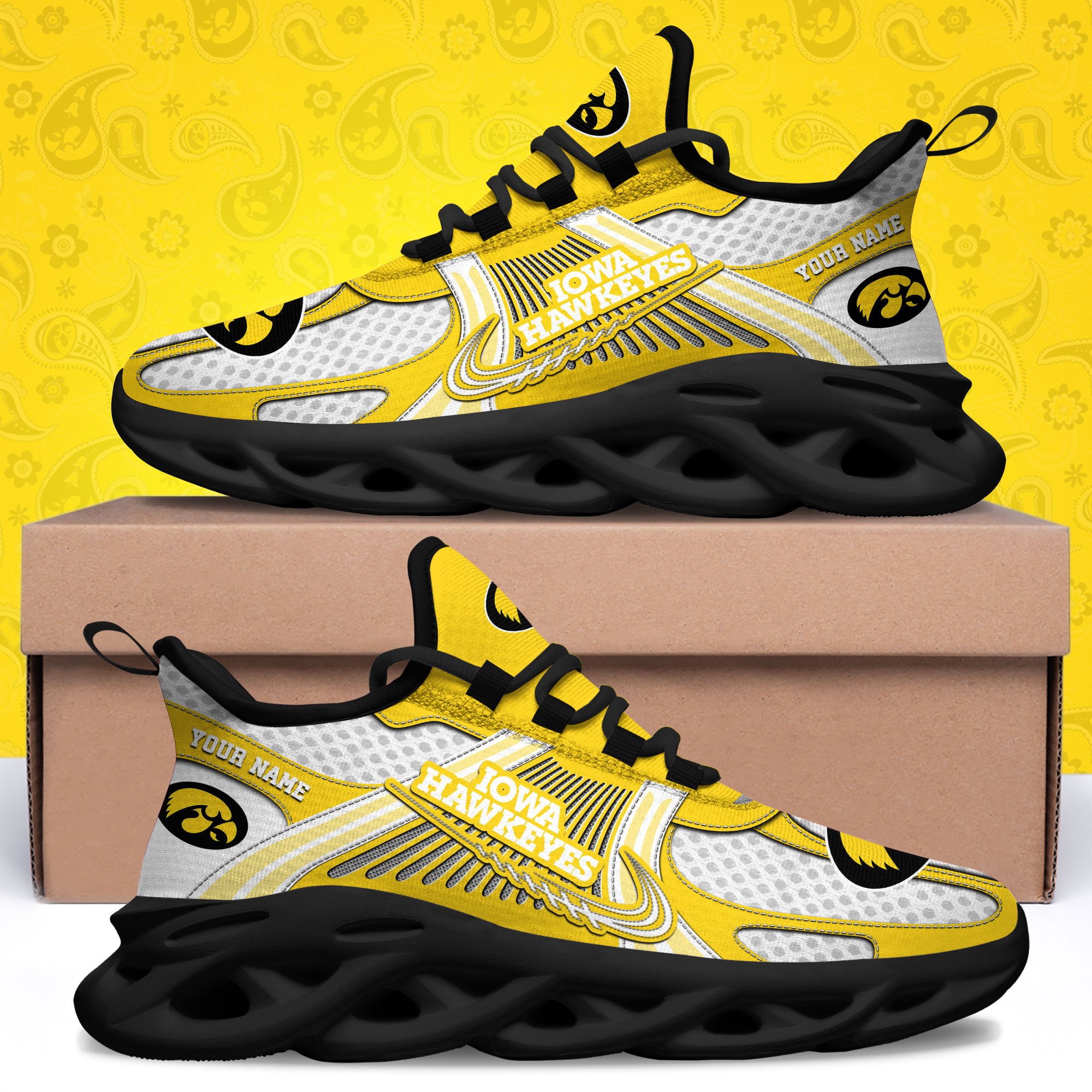 Iowa Hawkeyes Clunky Sneakers Custom Your Name, Sport Sneakers, Sport Gifts For Fan, Gifts For Him