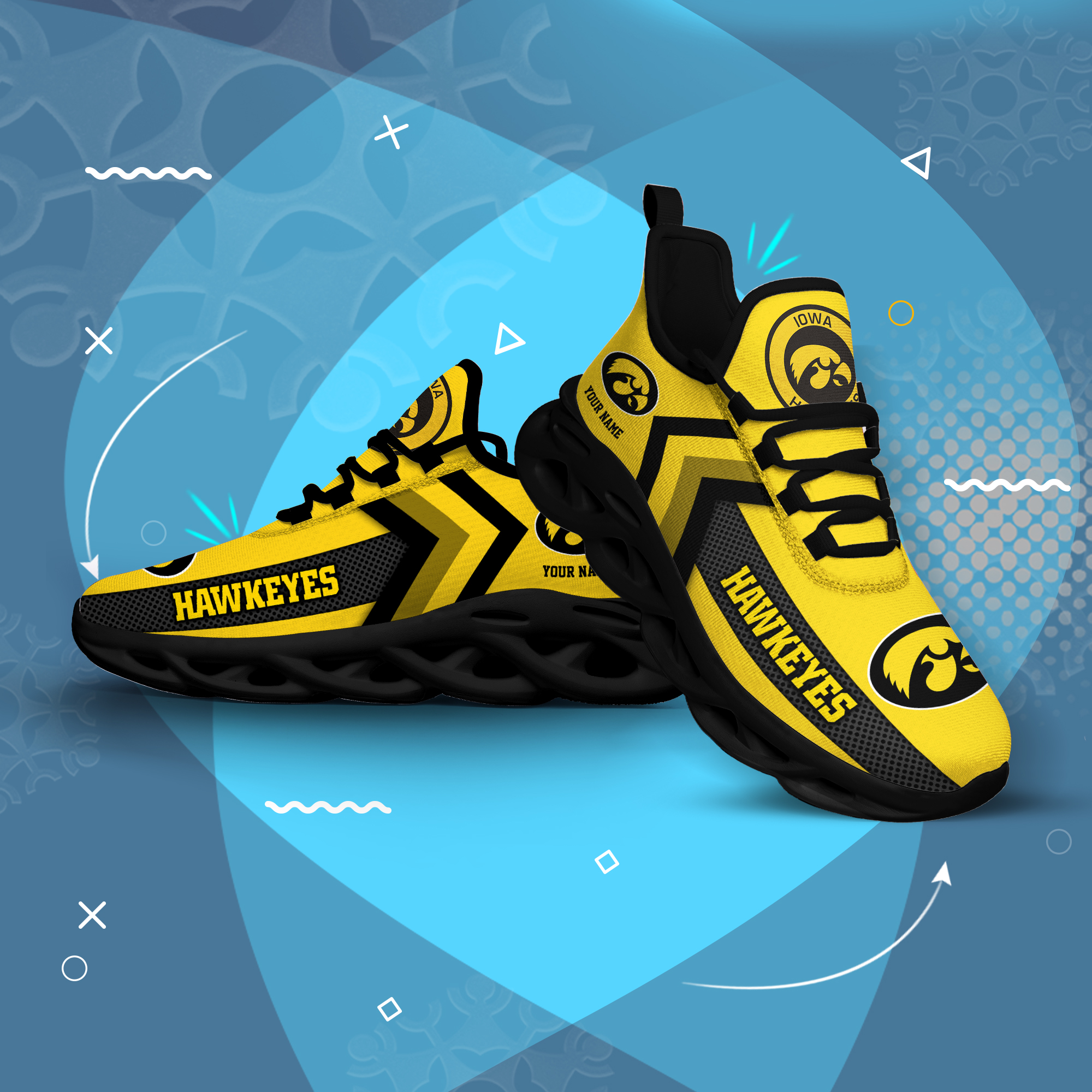 Iowa Hawkeyes Personalized Custom Name Max Soul Shoes DS003