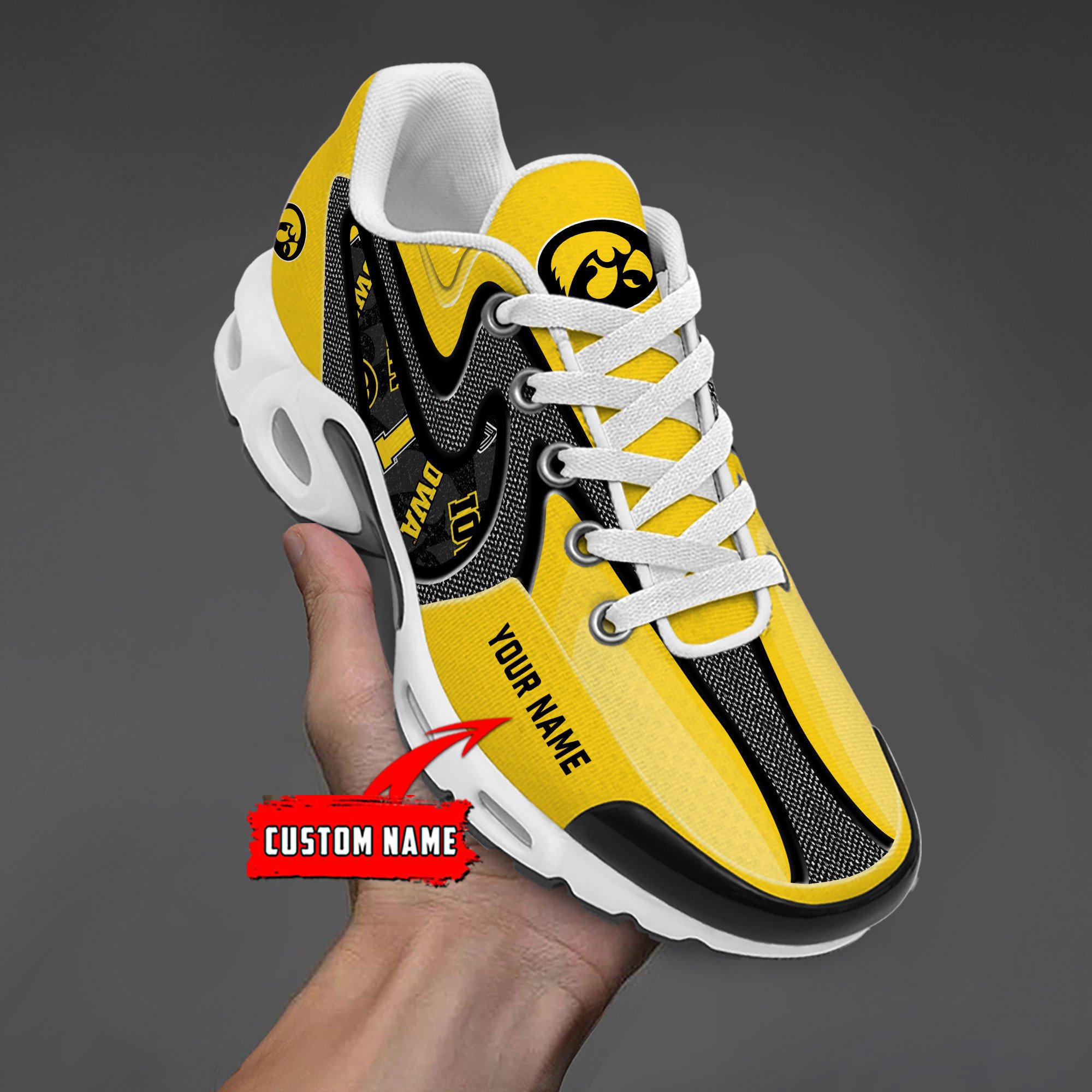 Iowa Hawkeyes Personalized Name Team Checkmark Logo Mix Colors Stitch Line TN Shoes Air Cushion Sneakers
