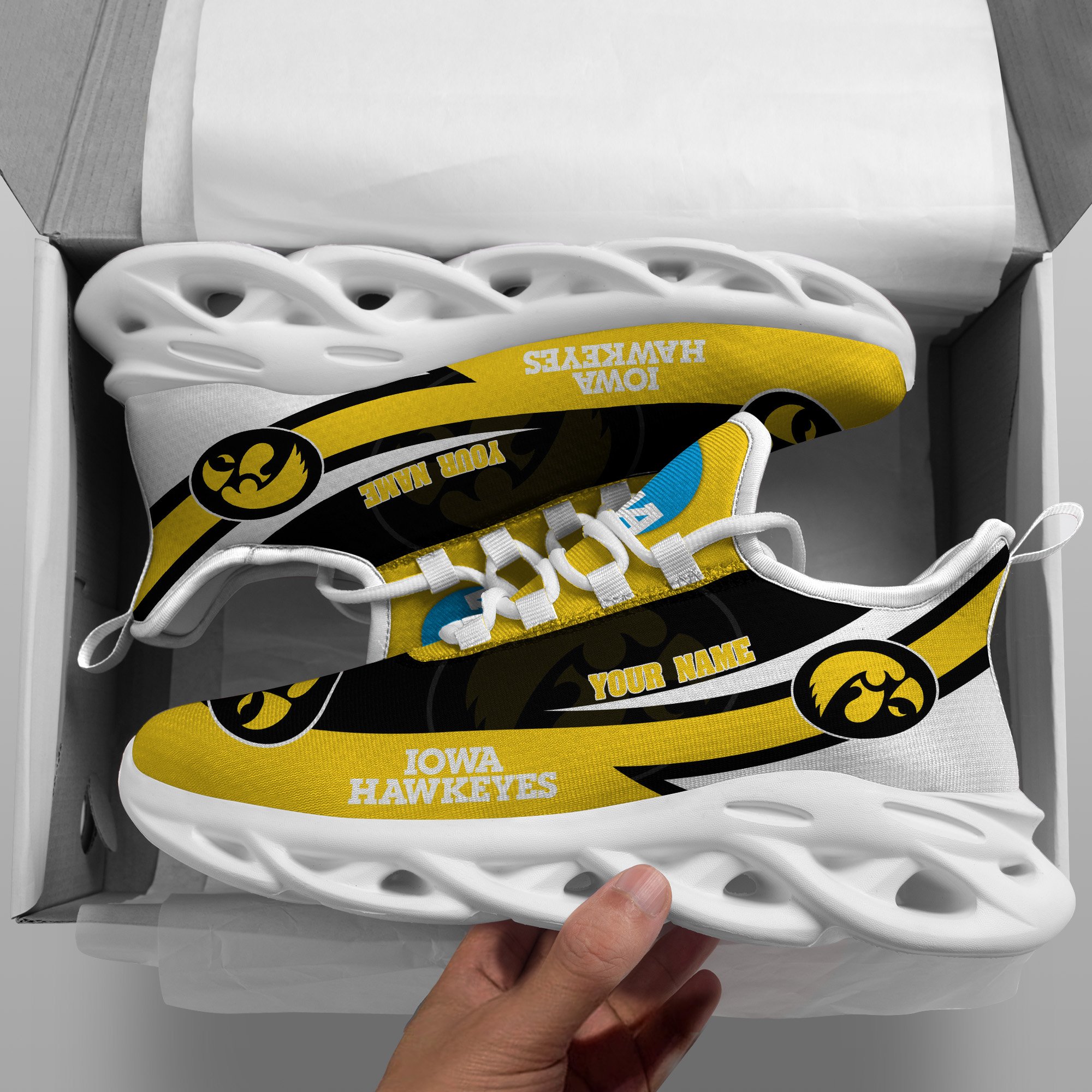 Iowa Hawkeyes White Max Soul Shoes 2026 Versions Custom Your Name, Sports Gift For Fan PH019