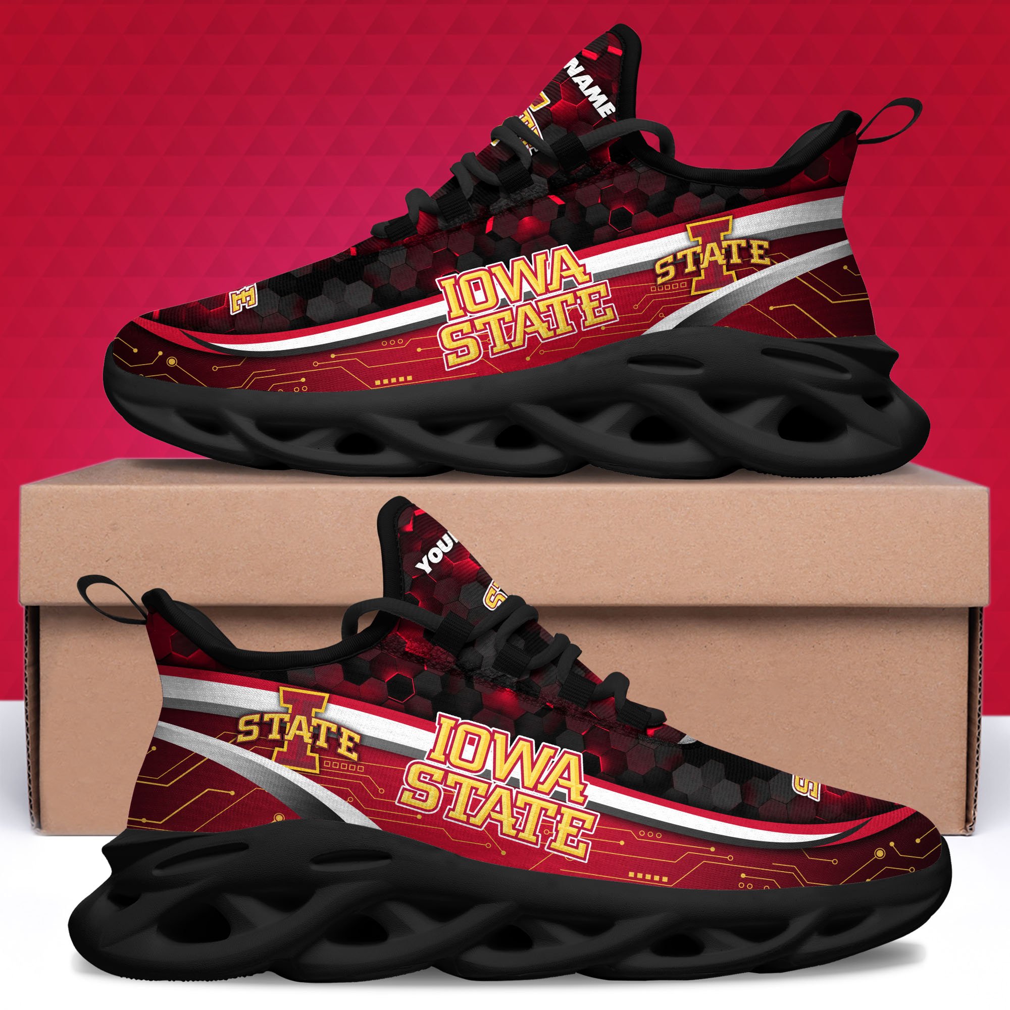 Iowa State Cyclones Black Clunky Sneakers Custom Name, Max Soul Shoes, Sport Gifts