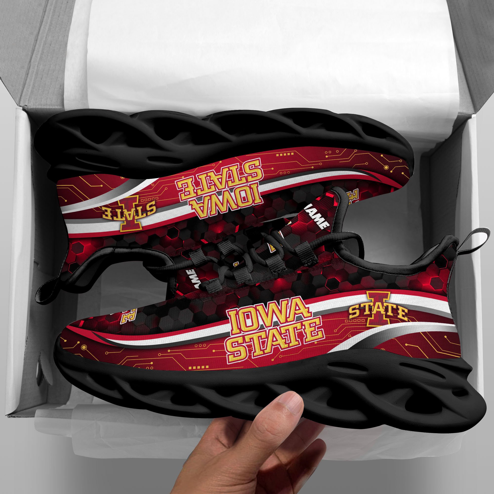 Iowa State Cyclones Black Clunky Sneakers Custom Name, Max Soul Shoes, Sport Gifts