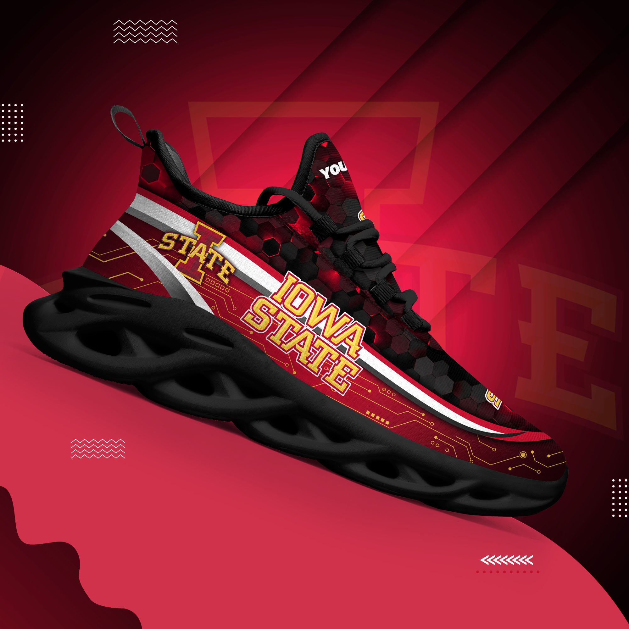 Iowa State Cyclones Black Clunky Sneakers Custom Name, Max Soul Shoes, Sport Gifts