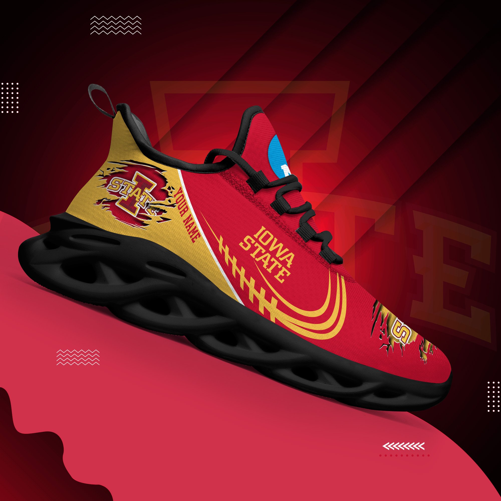 Iowa State Cyclones Black Max Soul Shoes 2026 Versions Custom Name 016