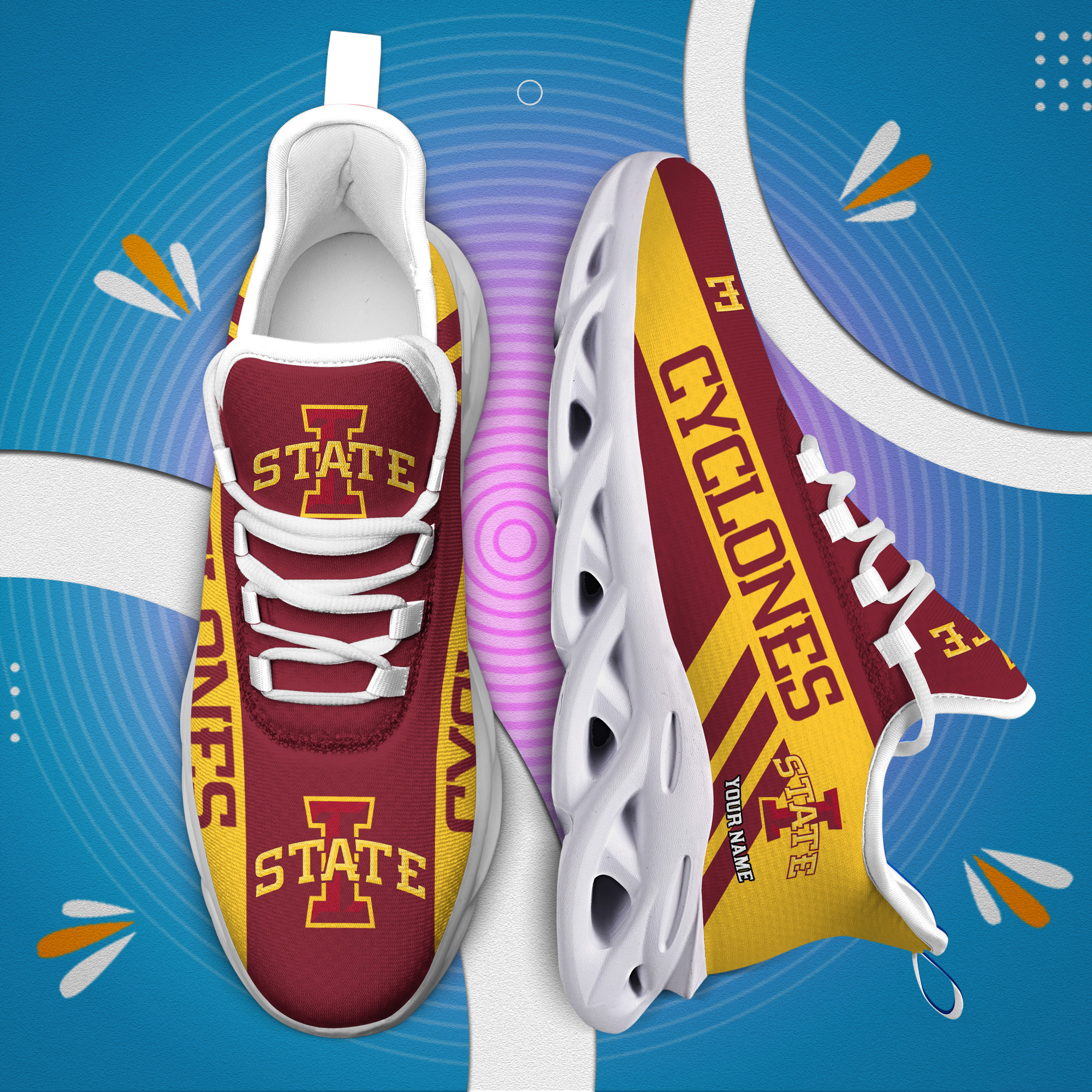 Iowa State Cyclones Custom Name PERSONALIZED MAX SOUL SHOES DS004