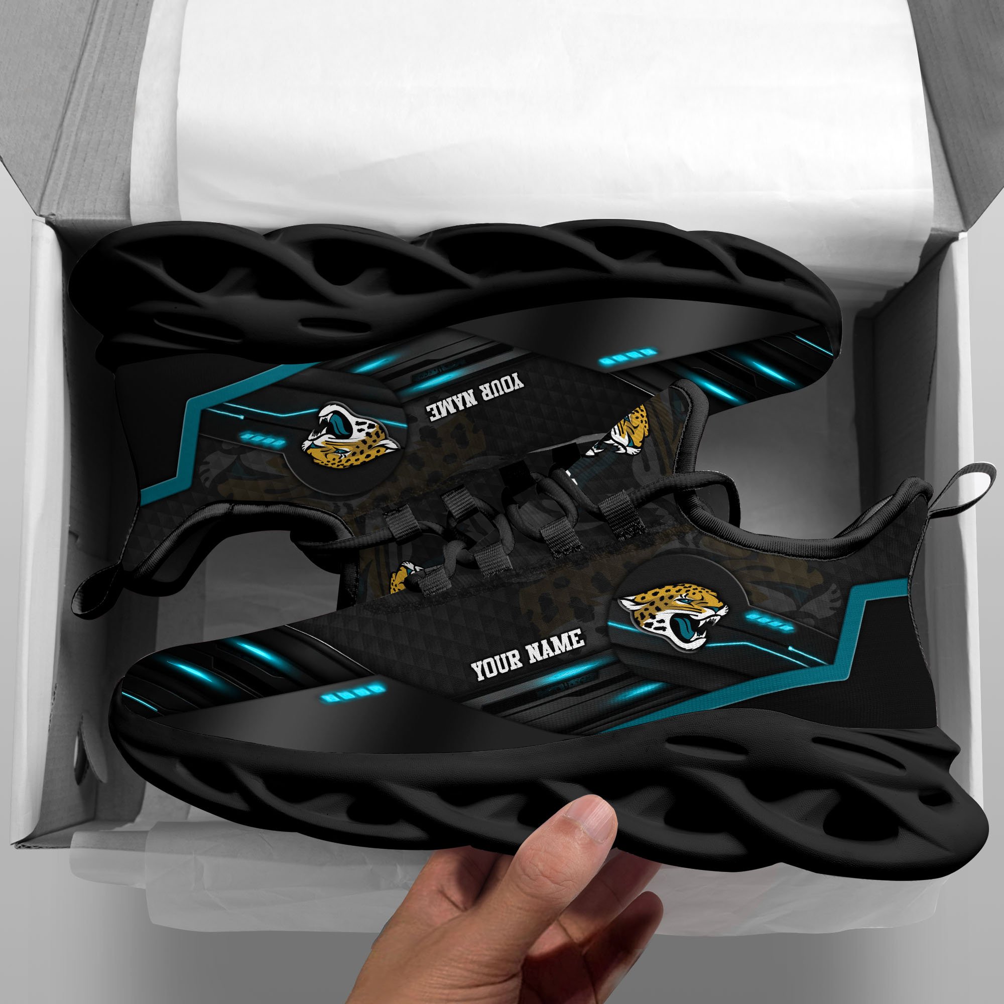 Jacksonville Jaguars Black Clunky Sneaker Custom Name, Max Soul Shoes, Sport Gifts For Fan