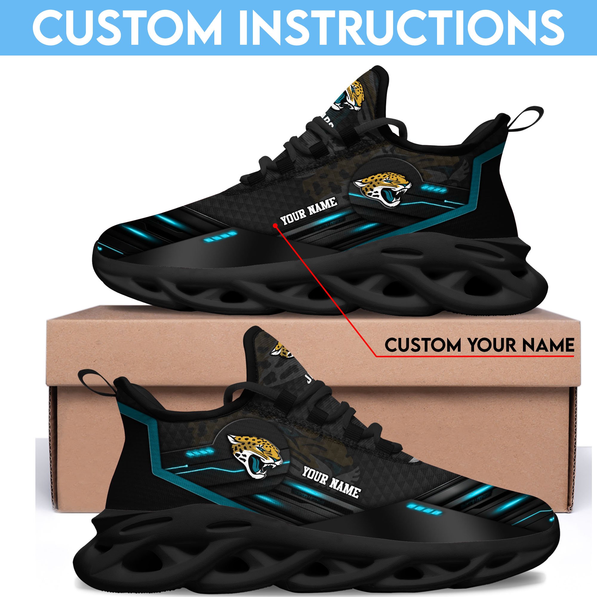 Jacksonville Jaguars Black Clunky Sneaker Custom Name, Max Soul Shoes, Sport Gifts For Fan
