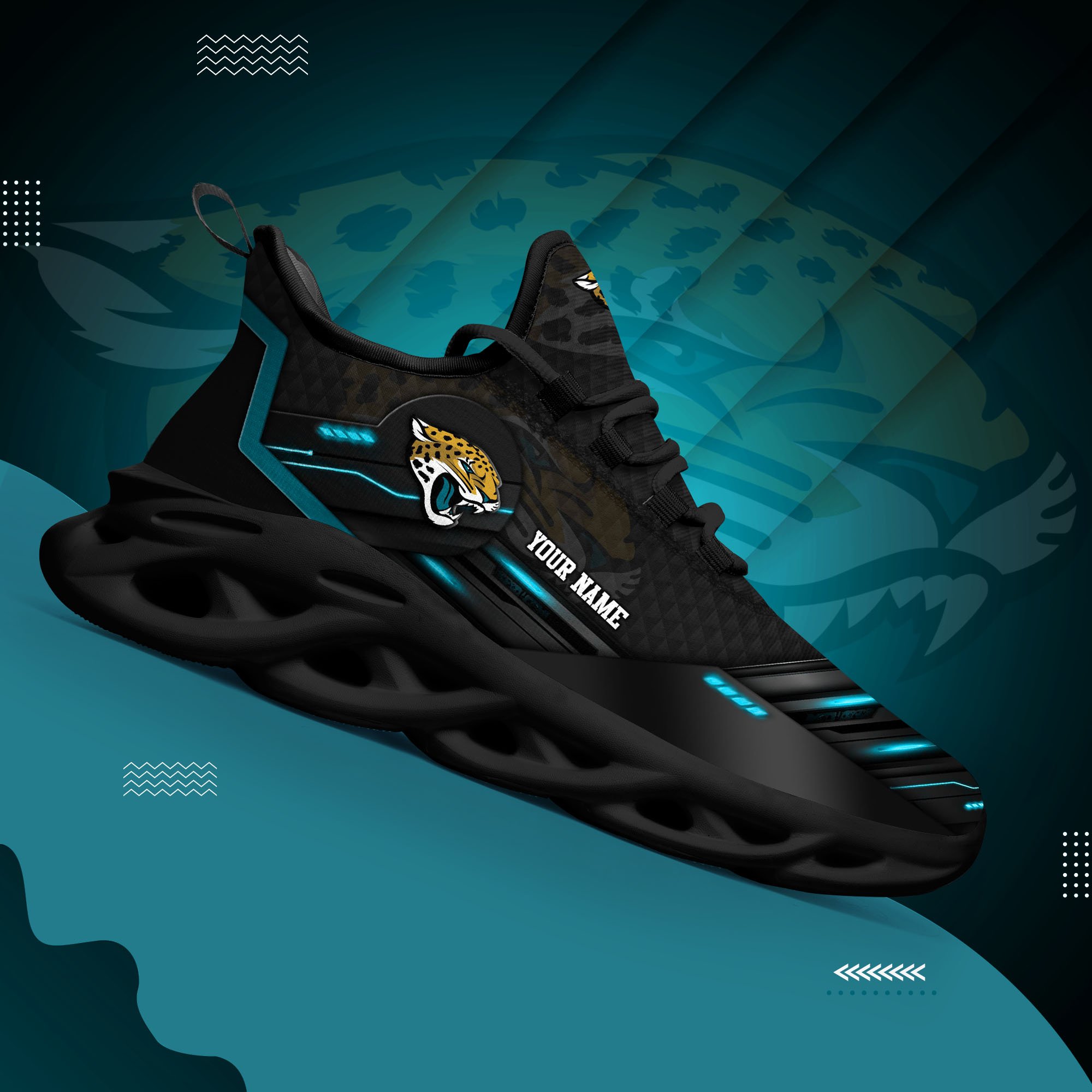 Jacksonville Jaguars Black Clunky Sneaker Custom Name, Max Soul Shoes, Sport Gifts For Fan