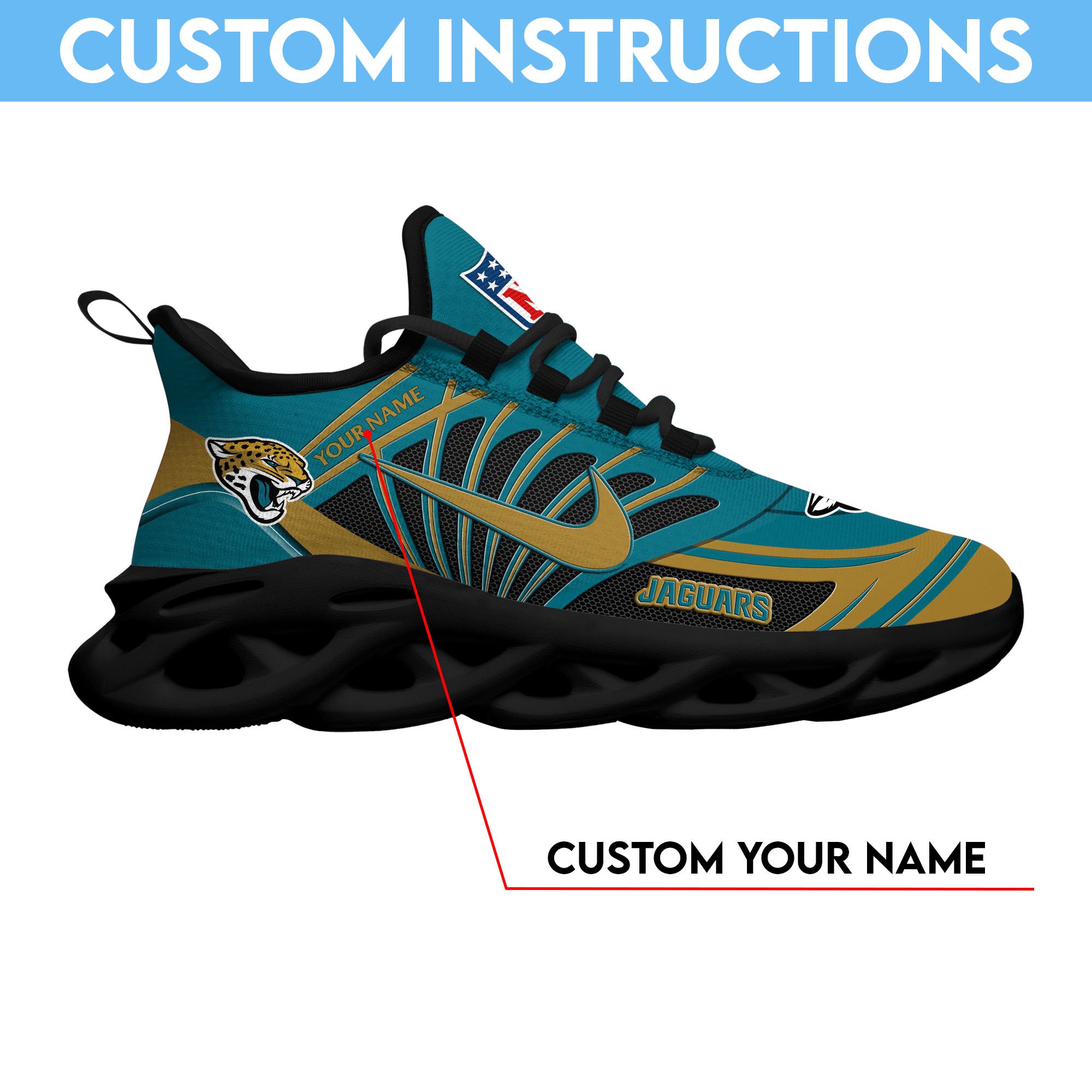 Jacksonville Jaguars Black Max Soul Shoes 2026 Versions Custom Name 898