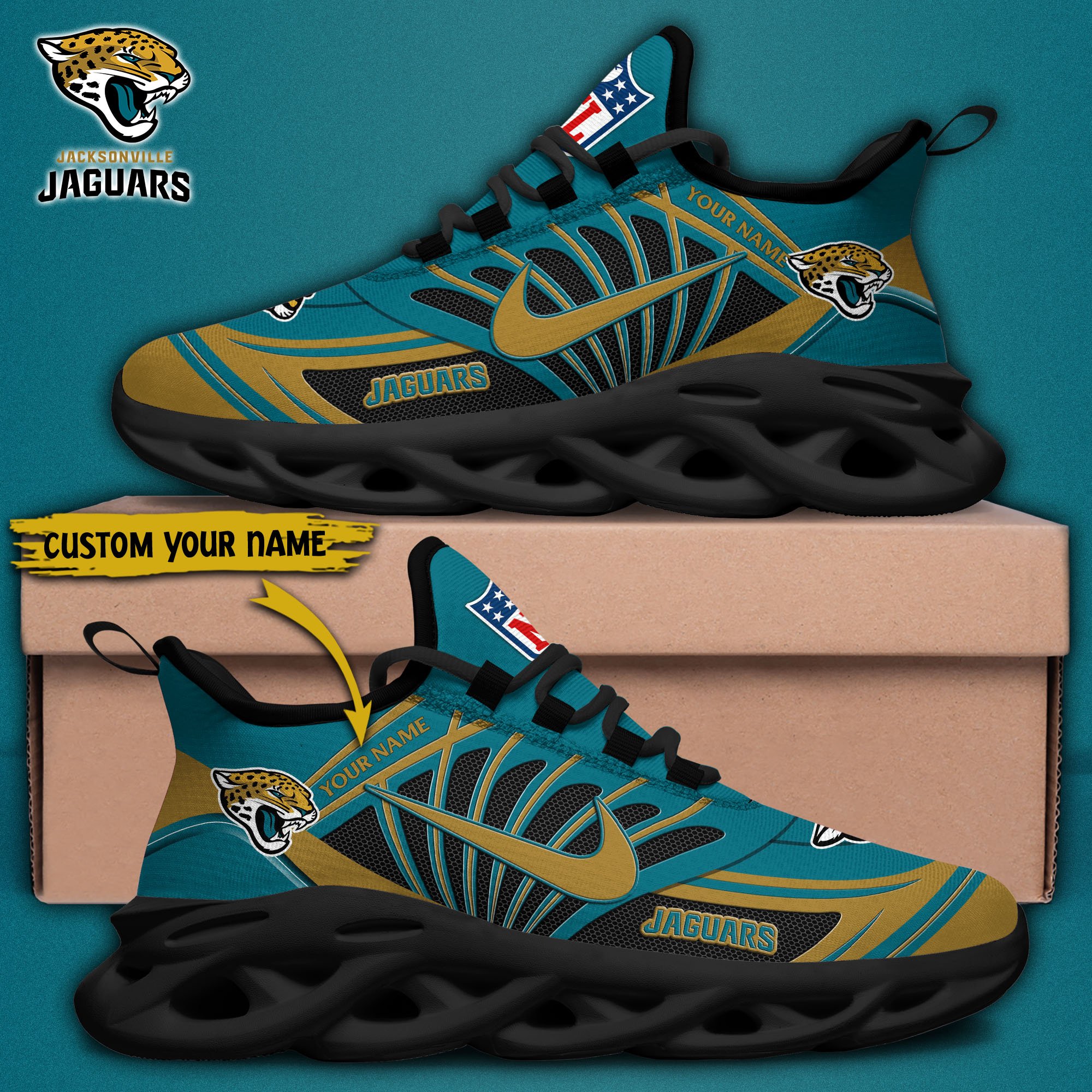 Jacksonville Jaguars Black Max Soul Shoes 2026 Versions Custom Name 898