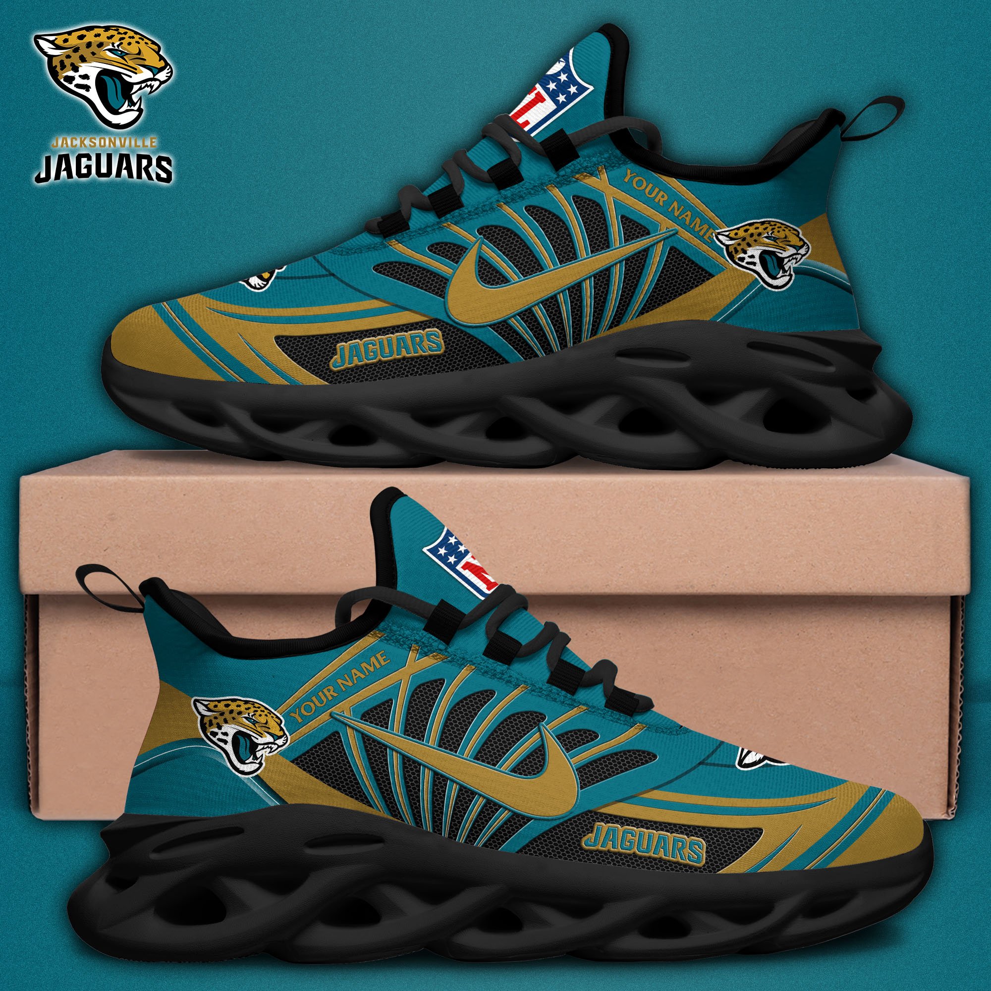 Jacksonville Jaguars Black Max Soul Shoes 2026 Versions Custom Name 898