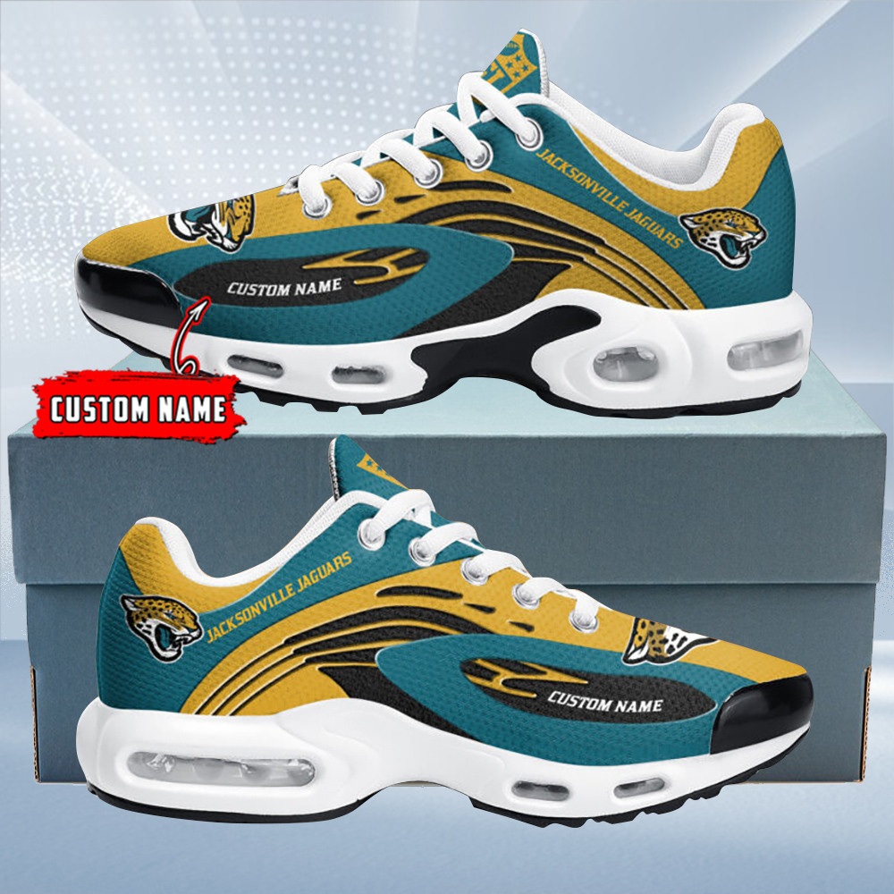 Jacksonville Jaguars Personalized Name Team Logo Mix Colors Wave Line TN Air Max Shoes Air Cushion Sneakers
