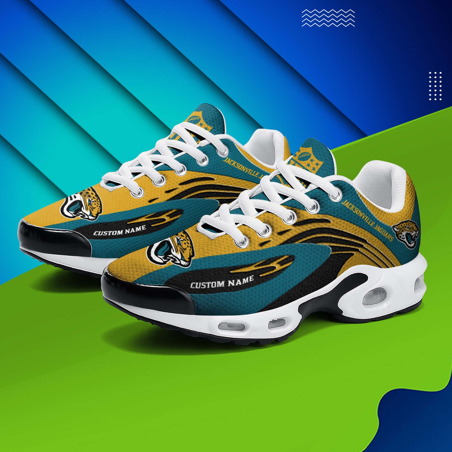 Jacksonville Jaguars Personalized Name Team Logo Mix Colors Wave Line TN Shoes Air Cushion Sneakers