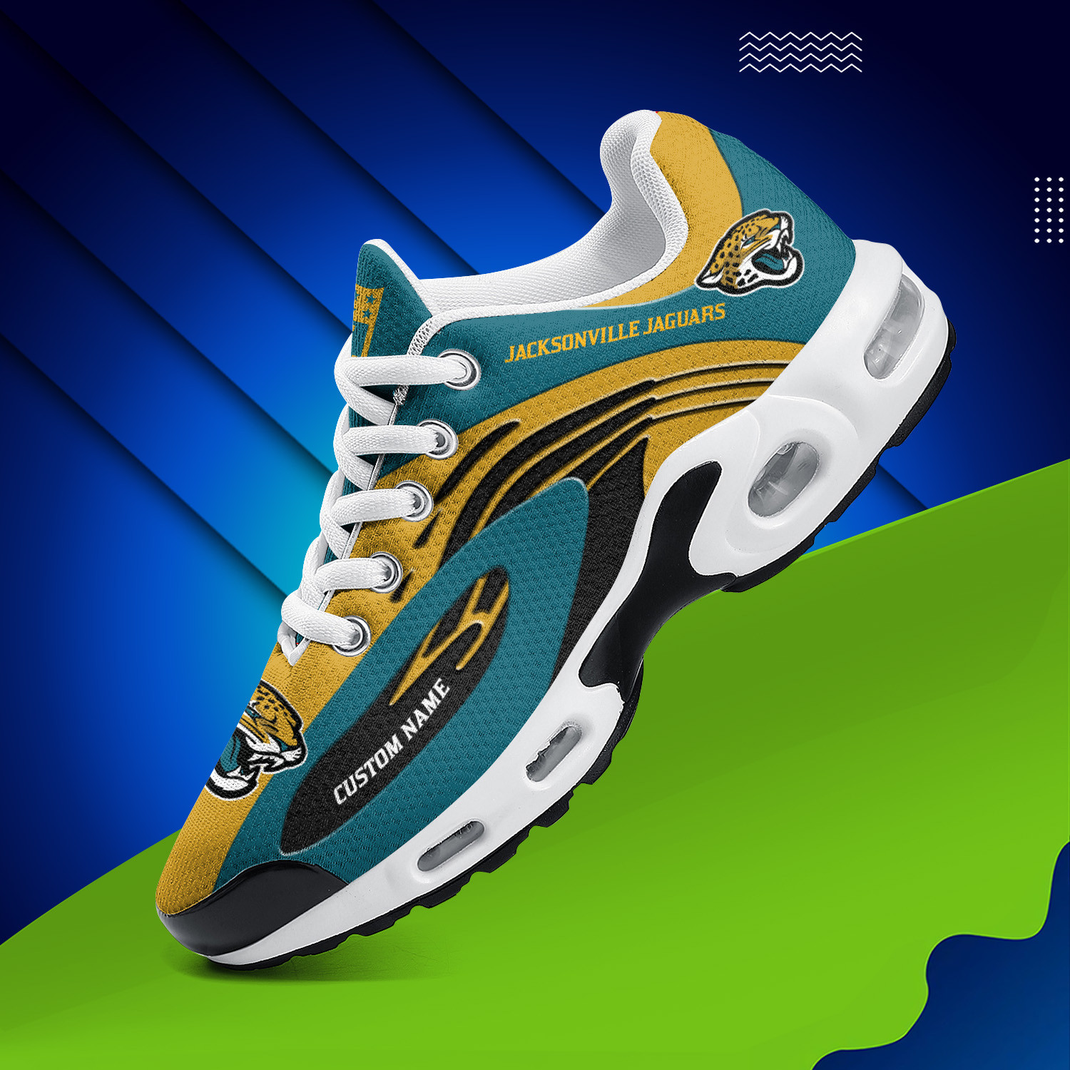Jacksonville Jaguars Personalized Name Team Logo Mix Colors Wave Line TN Shoes Air Cushion Sneakers