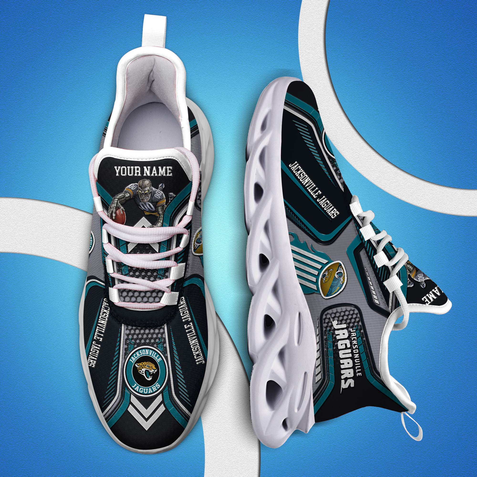 Jacksonville Jaguars White C Sneakers 2026 Version Personalized Your Name, Sport Sneakers , Sport Gifts PH605