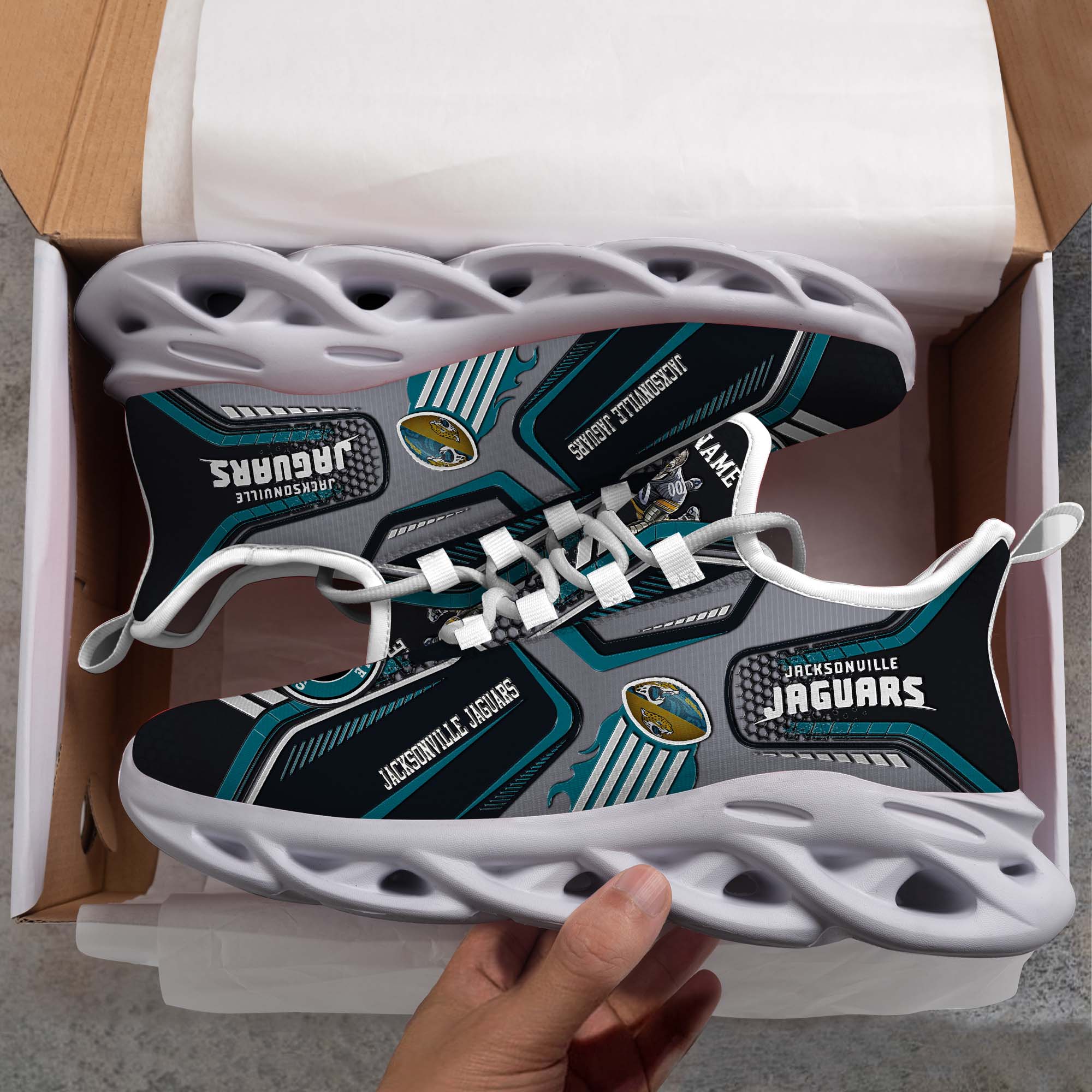 Jacksonville Jaguars White C Sneakers 2026 Version Personalized Your Name, Sport Sneakers , Sport Gifts PH605