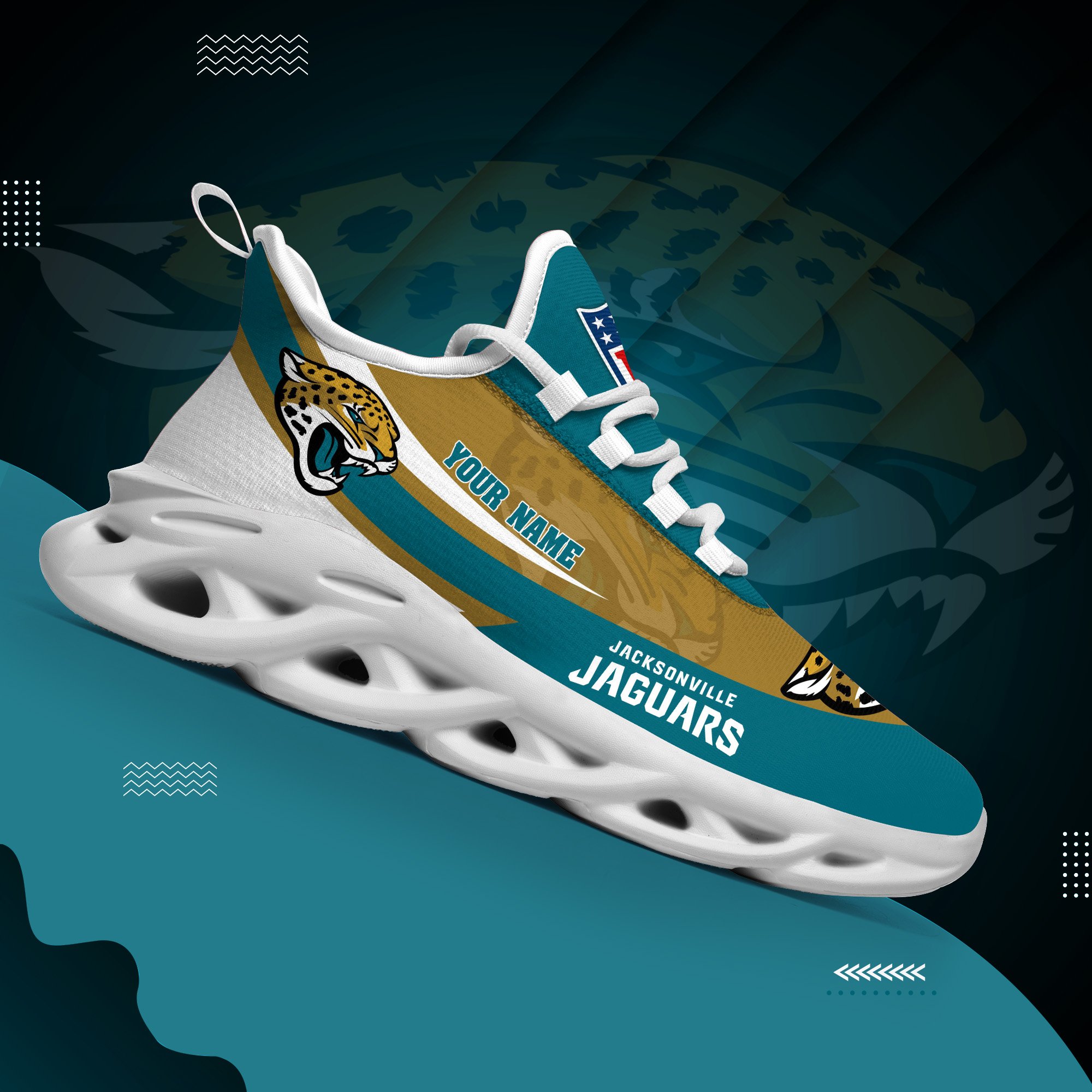 Jacksonville Jaguars White Max Soul Shoes 2026 Versions Custom Your Name, Sports Gift For Fan, Sport Gifts PH410