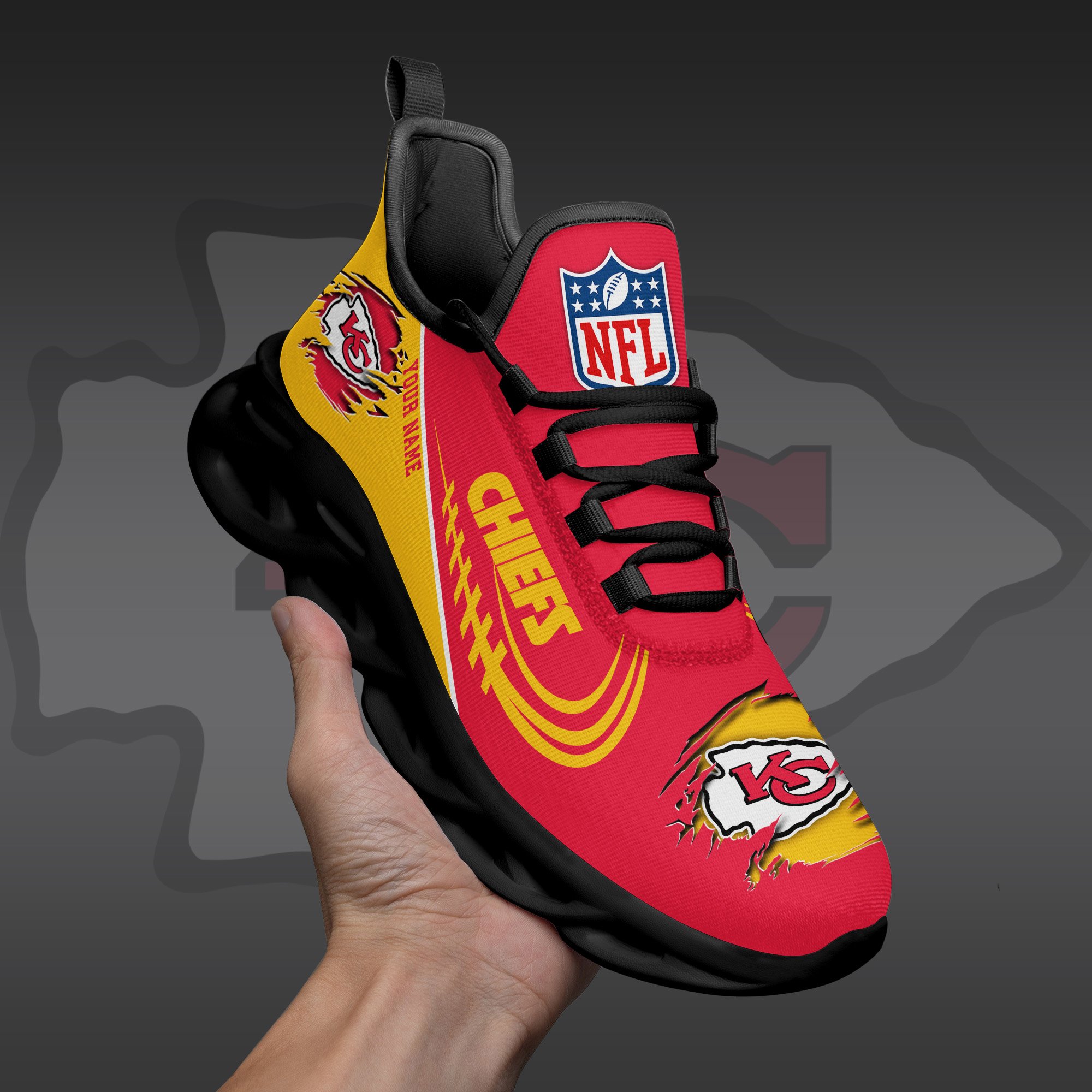 Kansas City Chiefs Black Max Soul Shoes 2026 Versions Custom Name 003