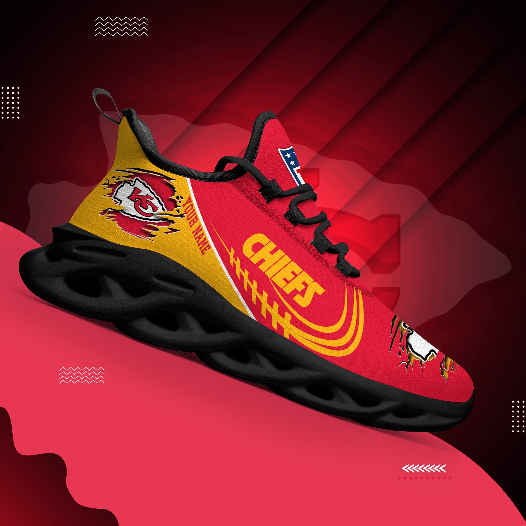 Kansas City Chiefs Black Max Soul Shoes 2026 Versions Custom Name 003