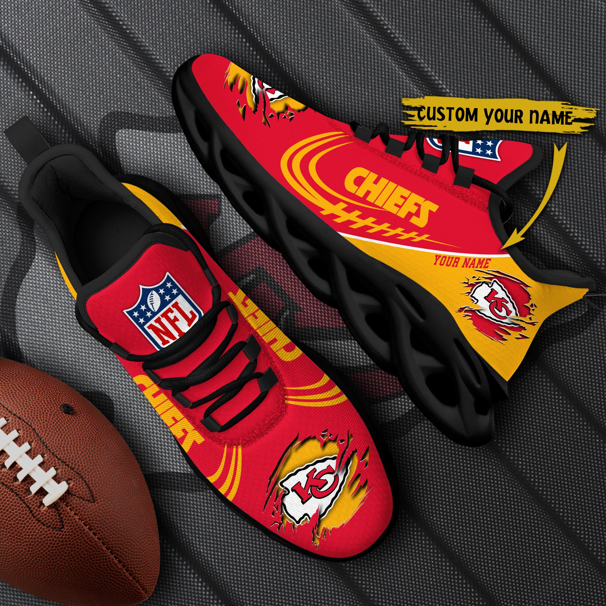 Kansas City Chiefs Black Max Soul Shoes 2026 Versions Custom Name 003