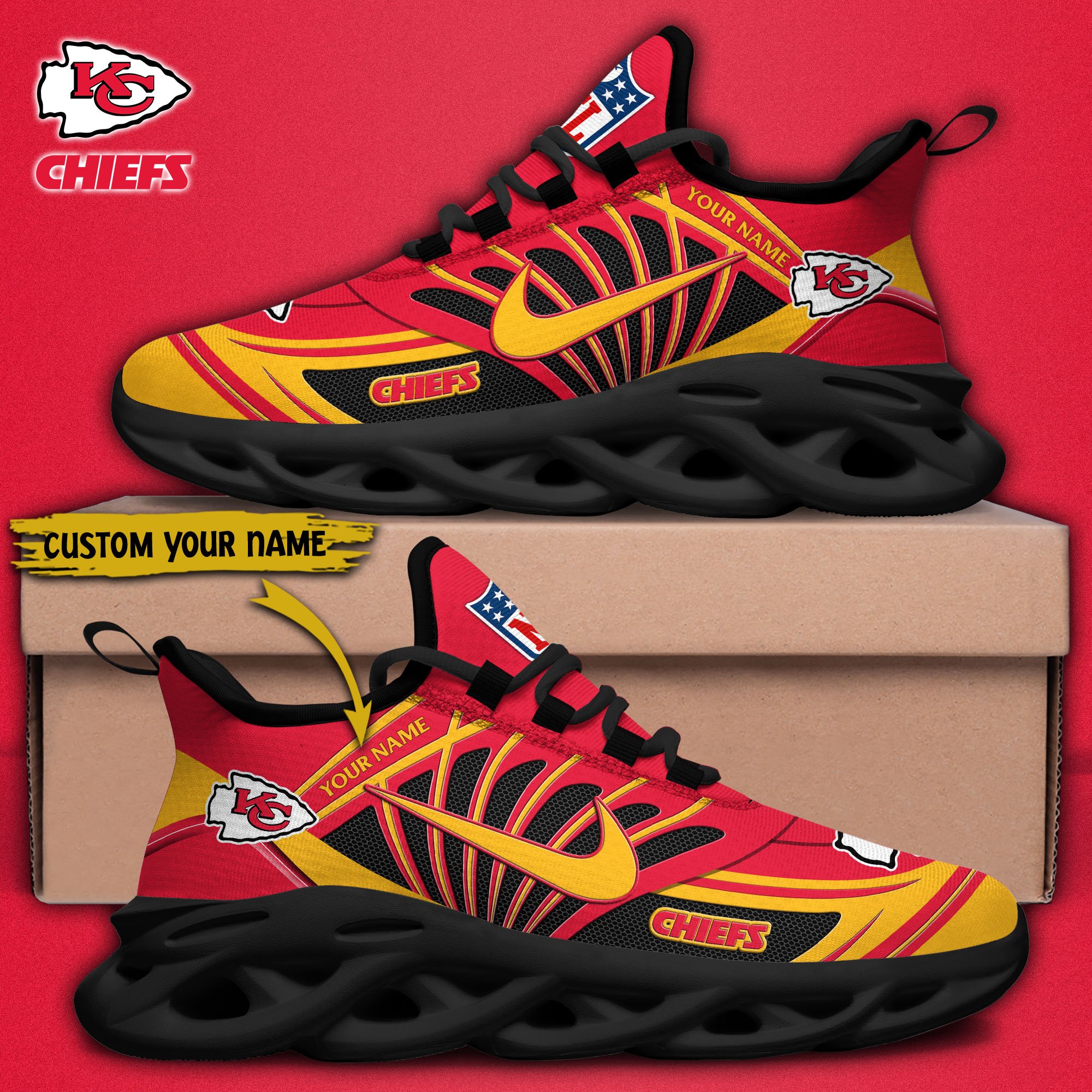 Kansas City Chiefs Black Max Soul Shoes 2026 Versions Custom Name 898