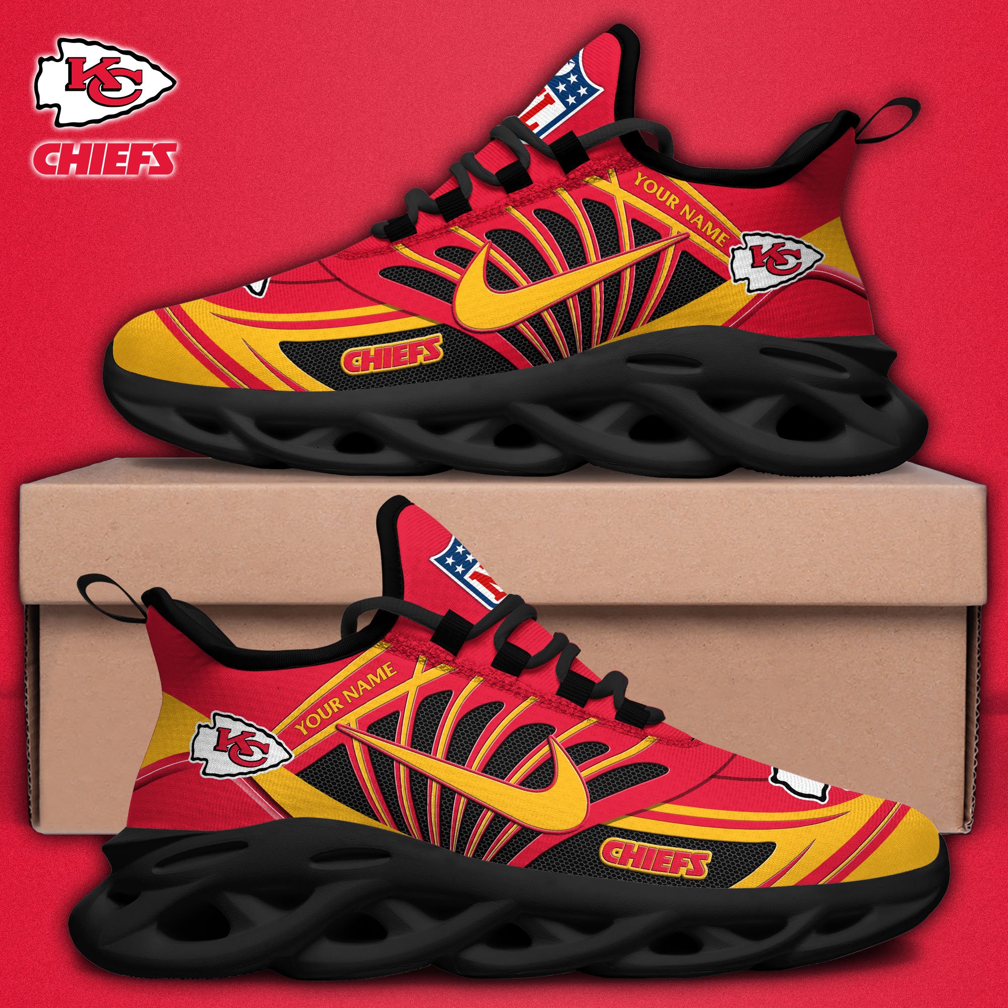 Kansas City Chiefs Black Max Soul Shoes 2026 Versions Custom Name 898