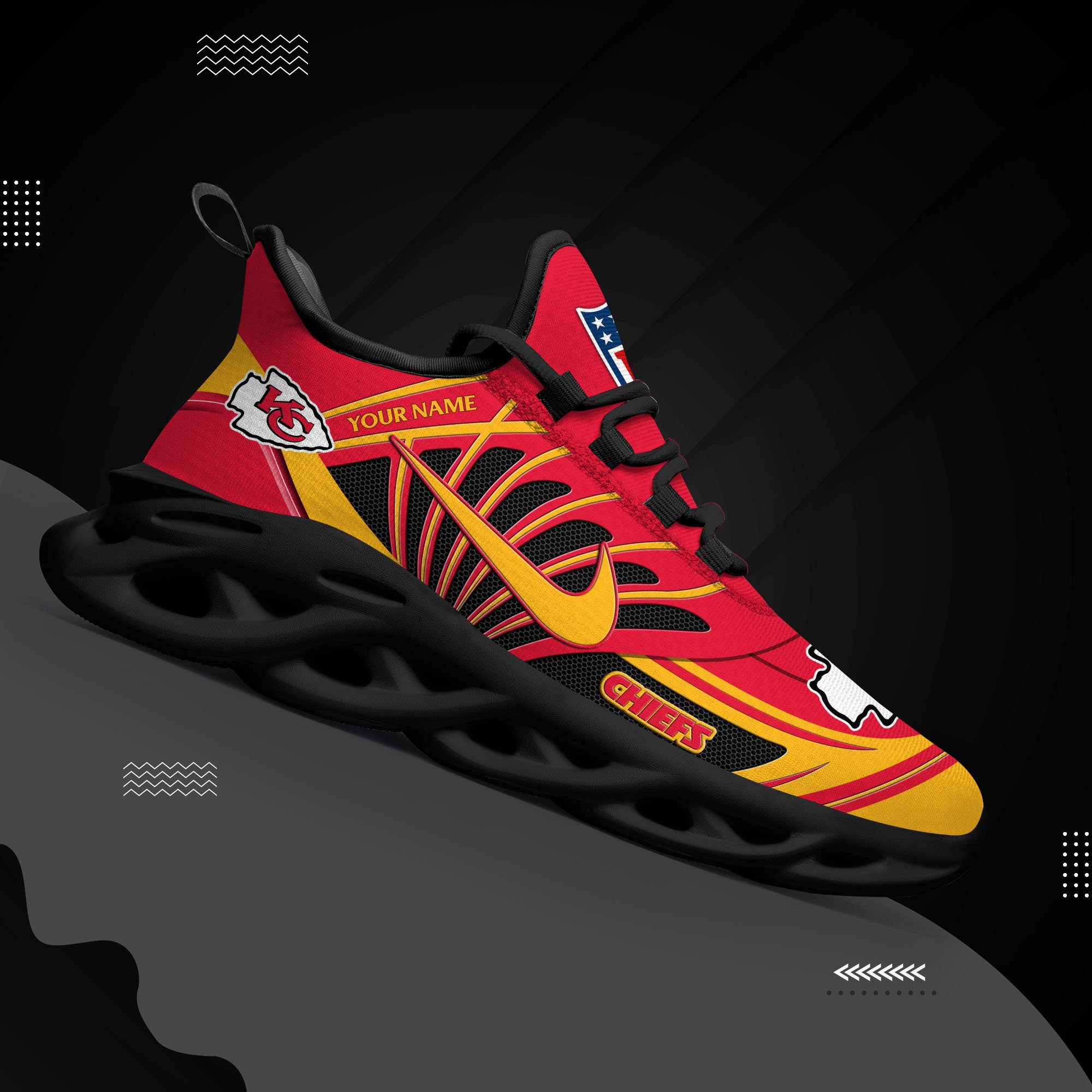 Kansas City Chiefs Black Max Soul Shoes 2026 Versions Custom Name 898