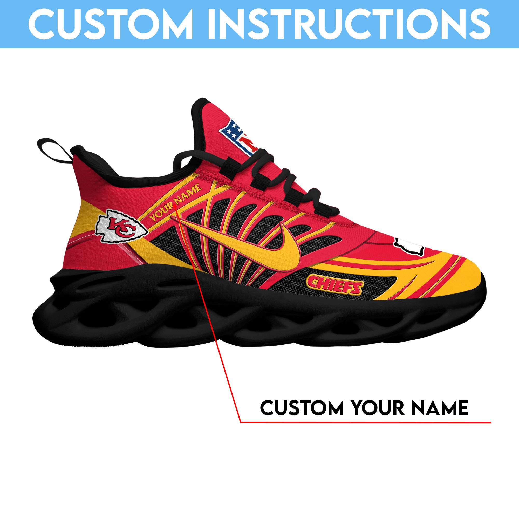Kansas City Chiefs Black Max Soul Shoes 2026 Versions Custom Name 898