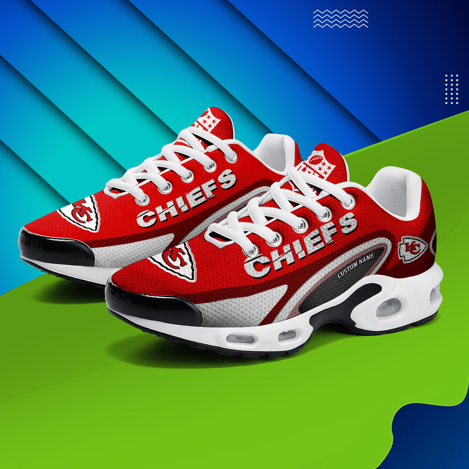 Kansas City Chiefs Personalized Name Team Logo Mix Colors Oval Line TN Air Max Shoes Air Cushion Sneakers