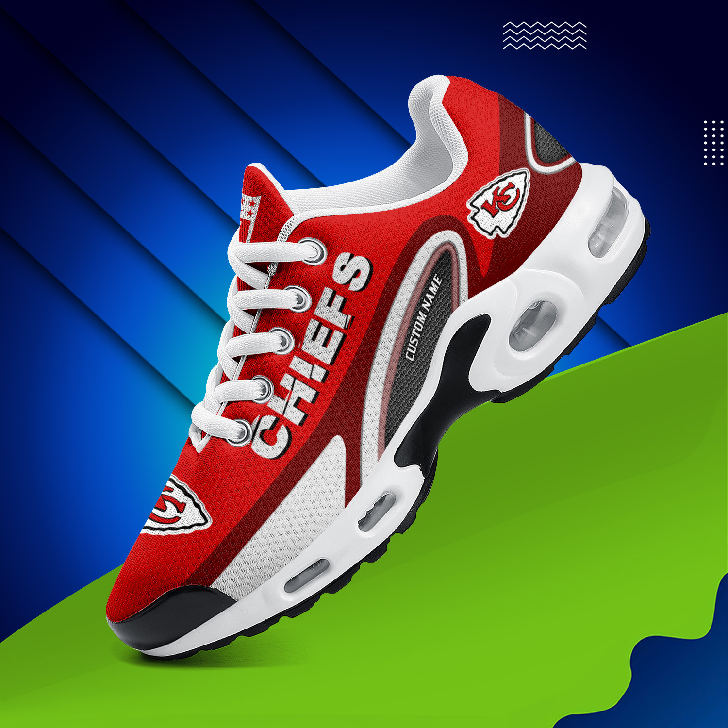 Kansas City Chiefs Personalized Name Team Logo Mix Colors Oval Line TN Air Max Shoes Air Cushion Sneakers