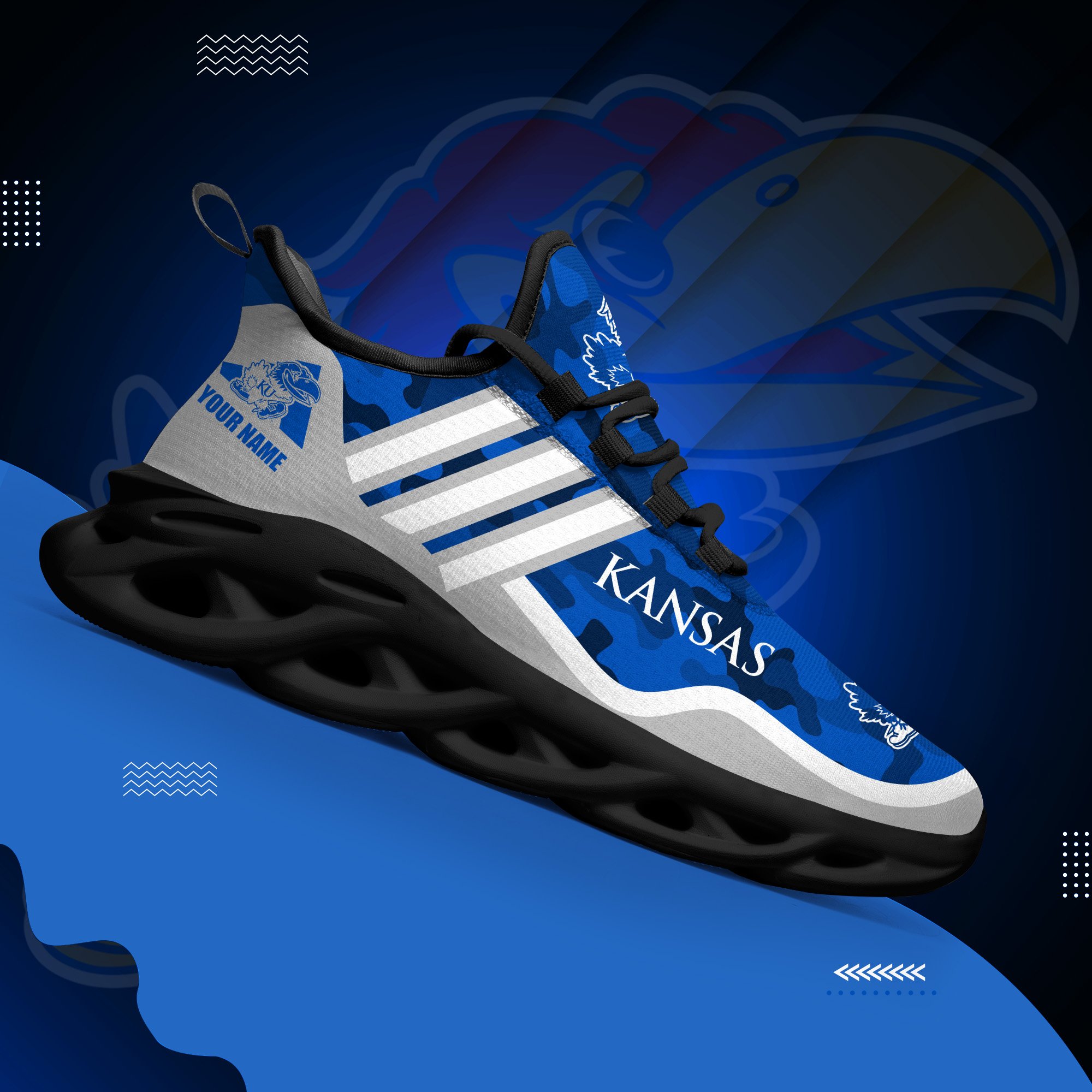Kansas Jayhawks Black Max Soul Shoes 2026 Versions Custom Name 466