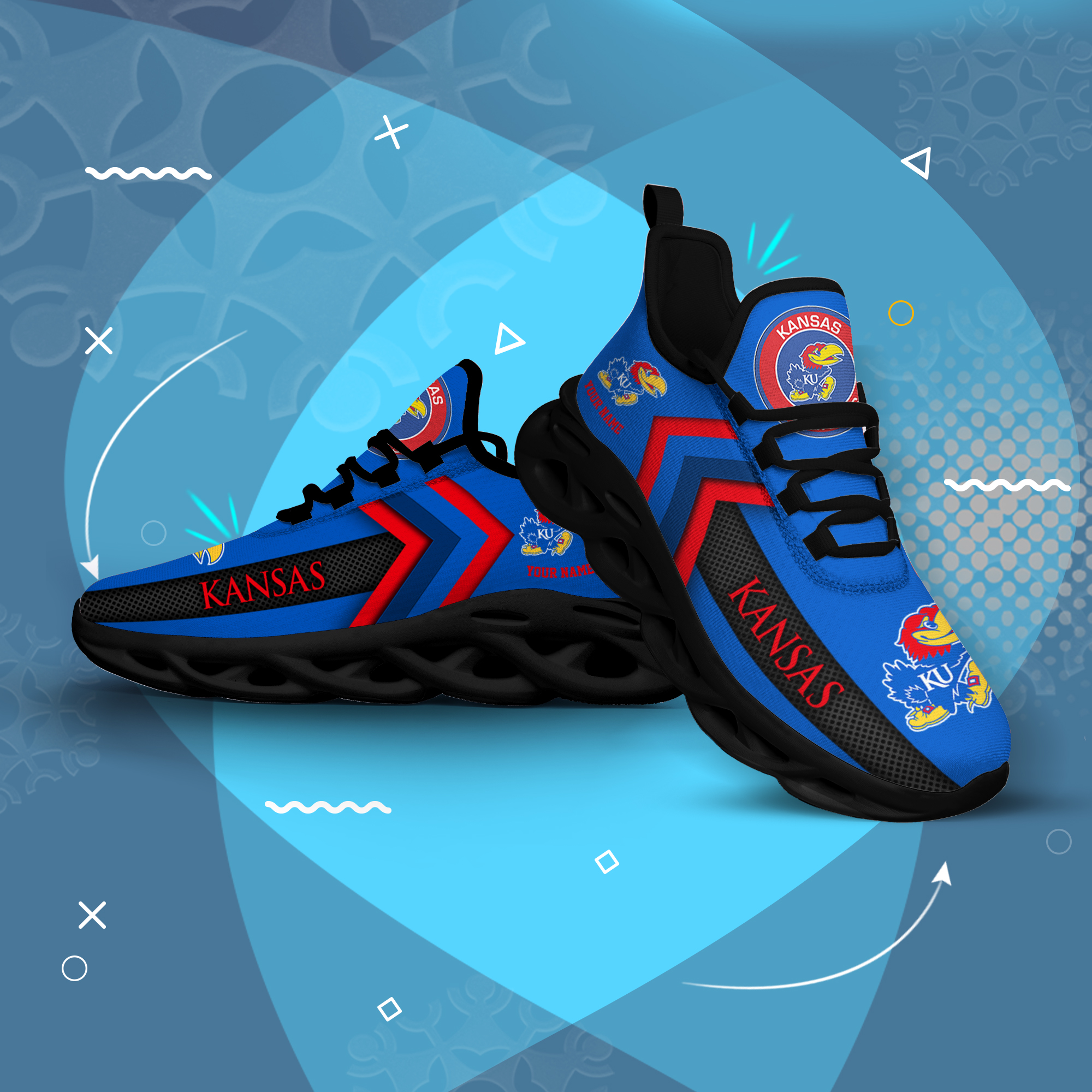 Kansas Jayhawks Personalized Custom Name Max Soul Shoes DS003