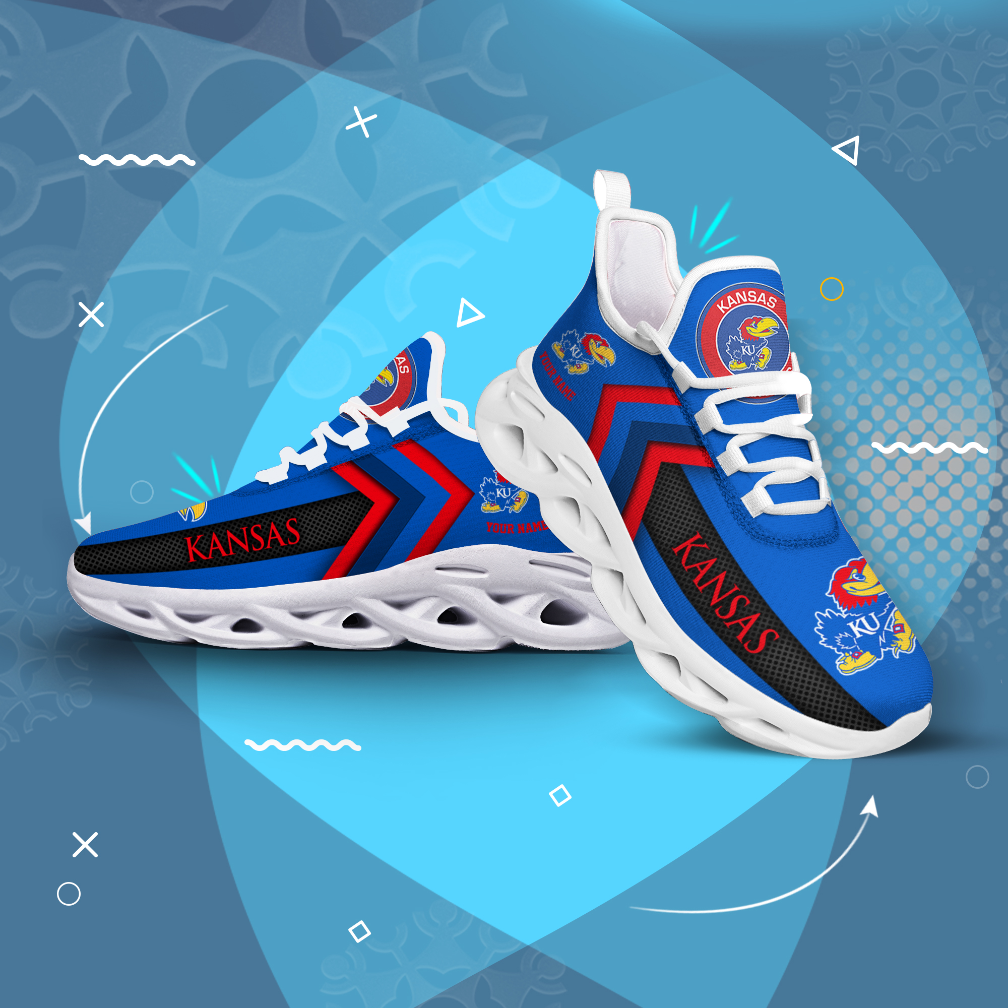 Kansas Jayhawks Personalized Custom Name Max Soul Shoes DS003