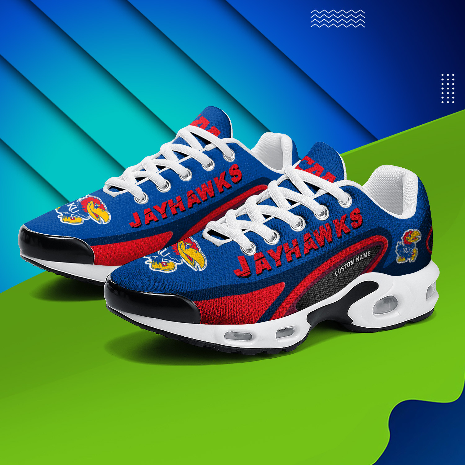 Kansas Jayhawks Personalized Name Team Logo Mix Colors Oval Line TN Air Max Shoes Air Cushion Sneakers