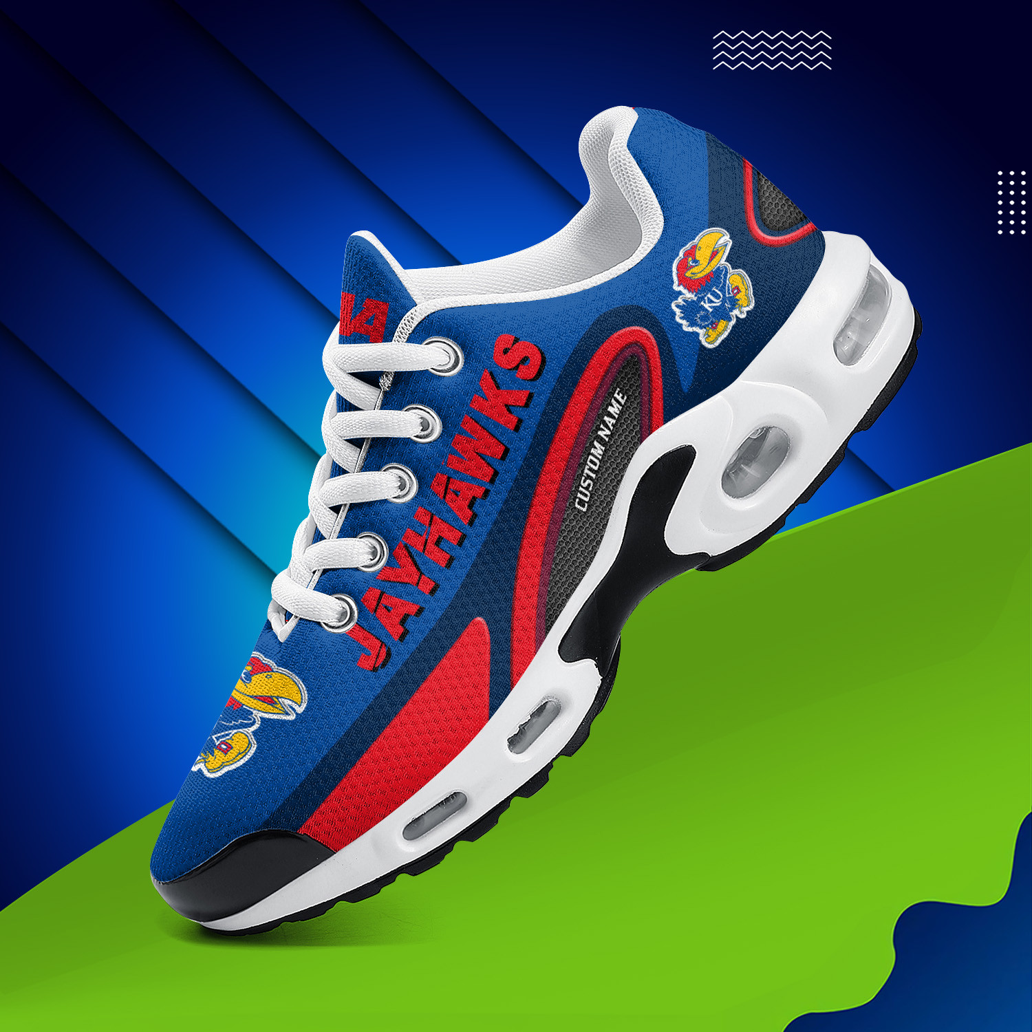 Kansas Jayhawks Personalized Name Team Logo Mix Colors Oval Line TN Air Max Shoes Air Cushion Sneakers