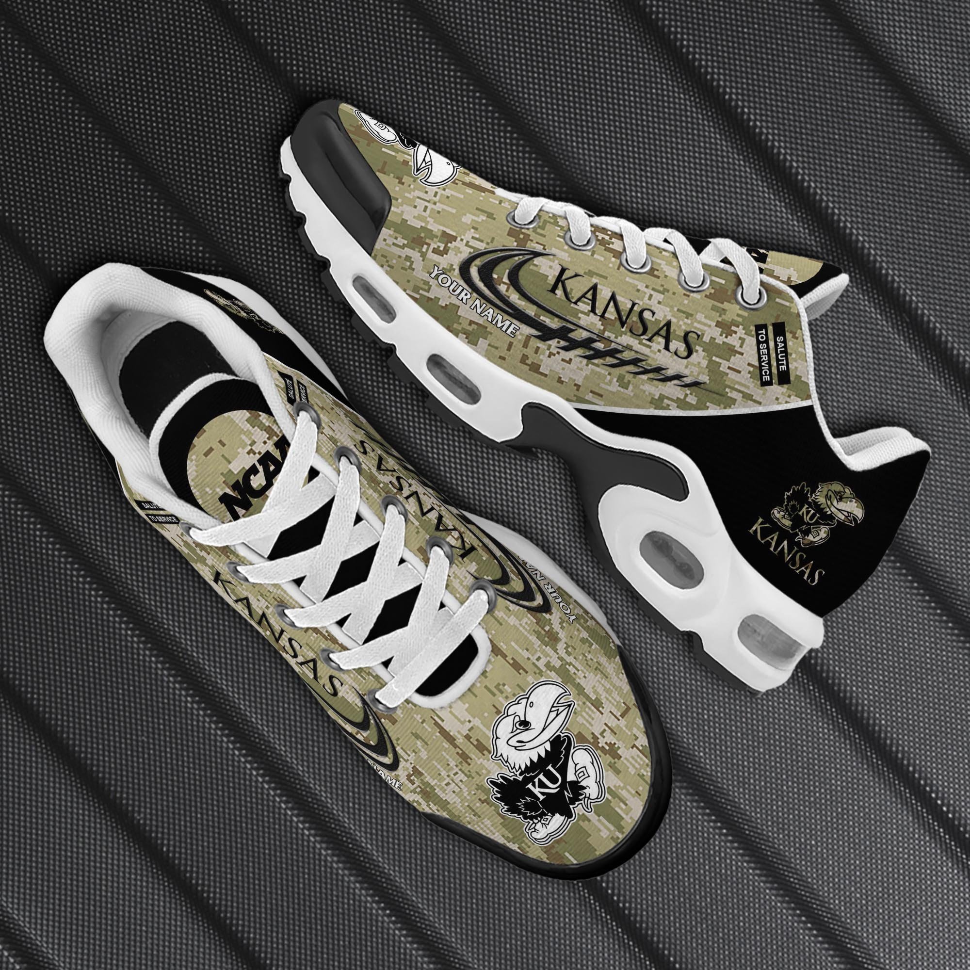 Kansas Jayhawks TN Shoes 2026 Version Custom Name, Camouflage Shoes, Gifts For Football Lovers PH636