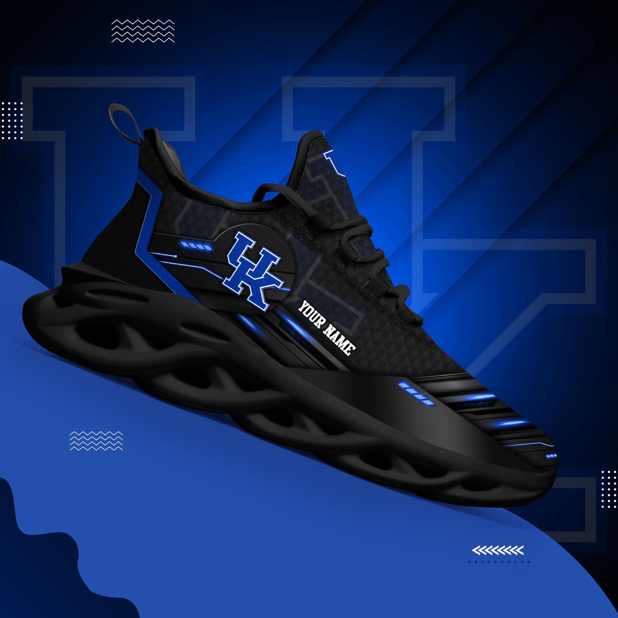 Kentucky Wildcats Black Clunky Sneaker Custom Name, Max Soul Shoes, Sport Gifts For Fan