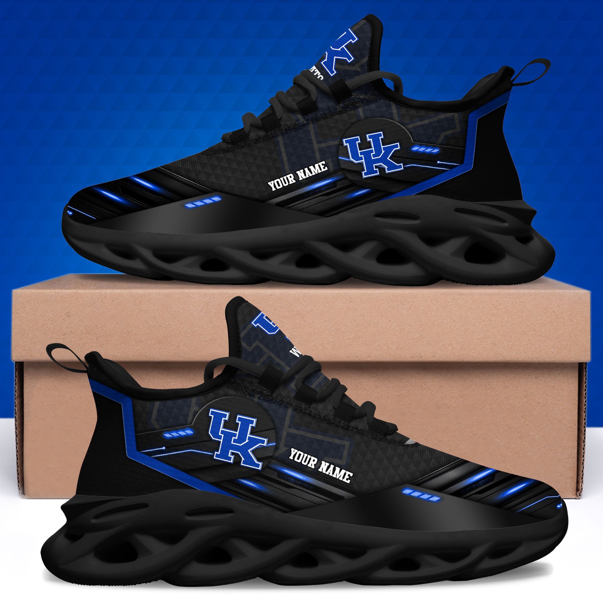 Kentucky Wildcats Black Clunky Sneaker Custom Name, Max Soul Shoes, Sport Gifts For Fan