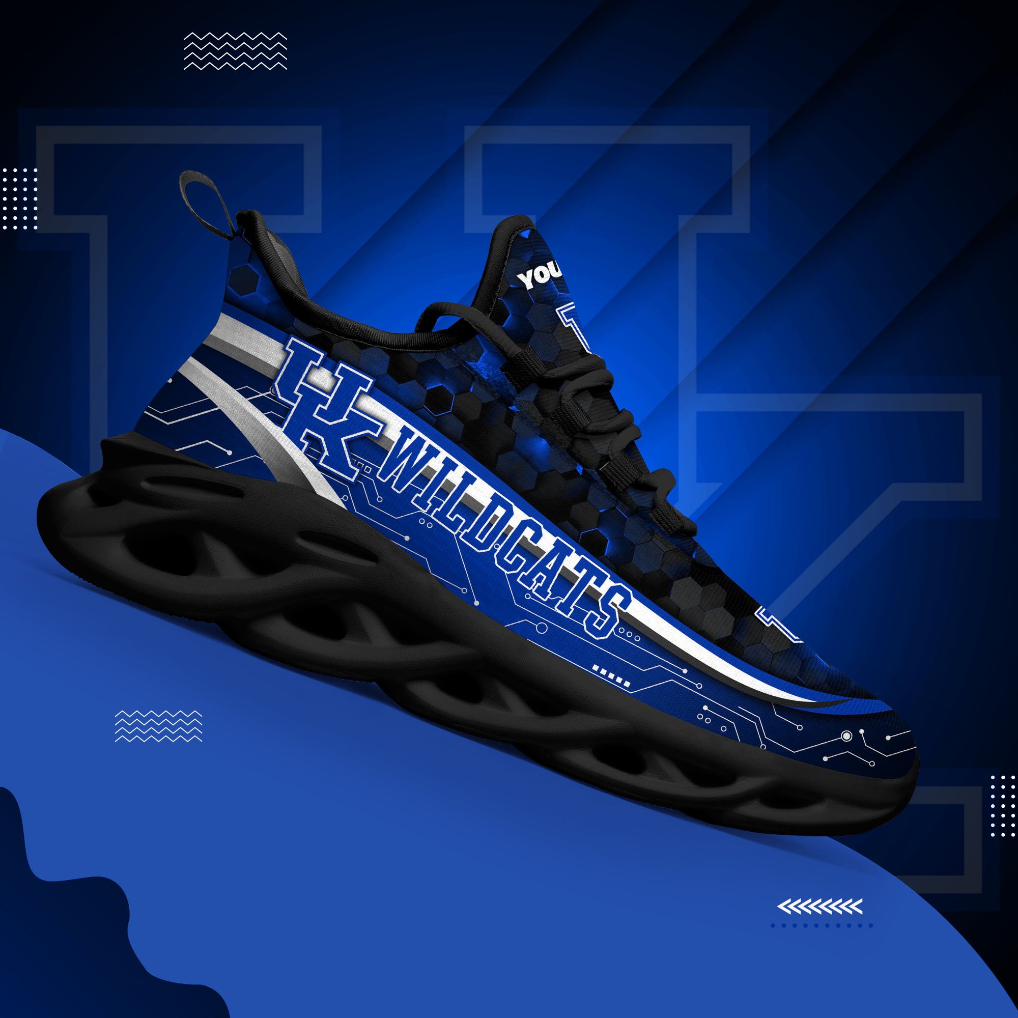 Kentucky Wildcats Black Clunky Sneakers Custom Name, Max Soul Shoes, Sport Gifts