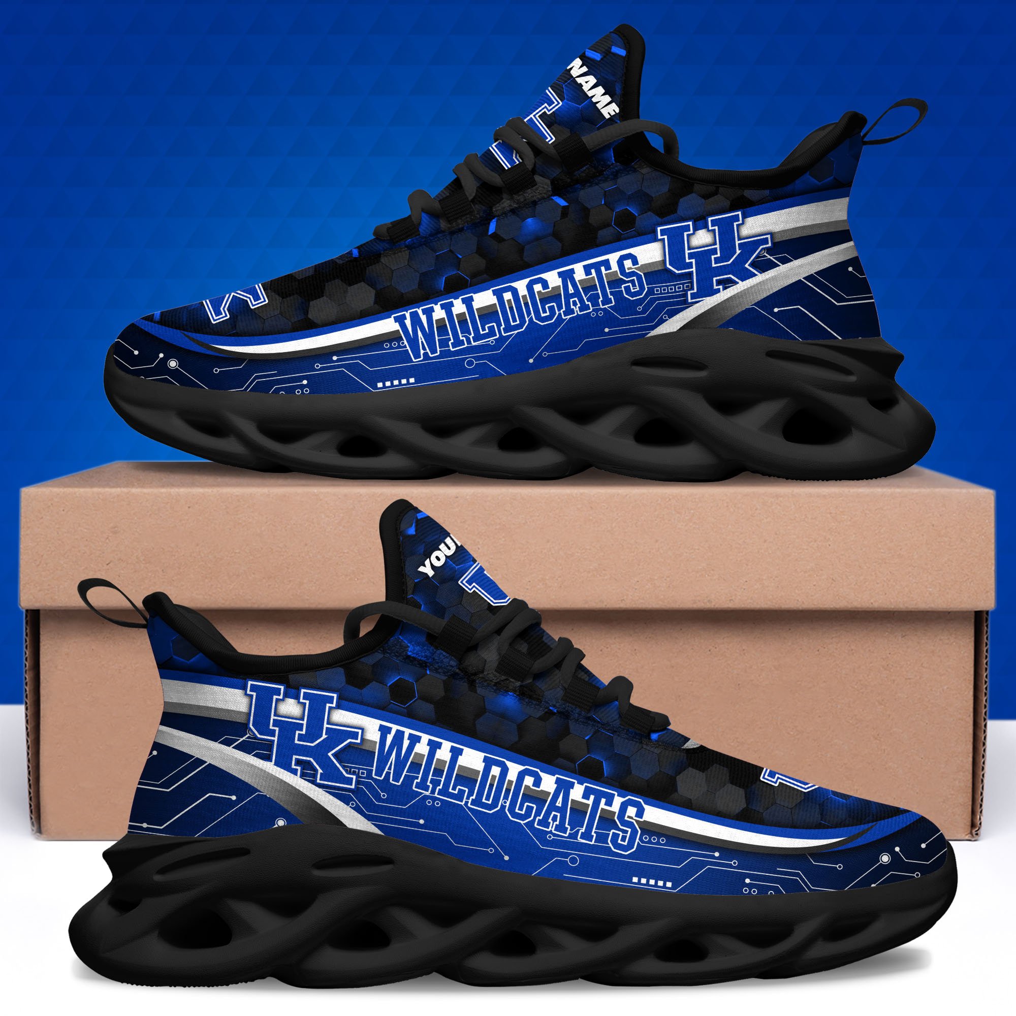 Kentucky Wildcats Black Clunky Sneakers Custom Name, Max Soul Shoes, Sport Gifts
