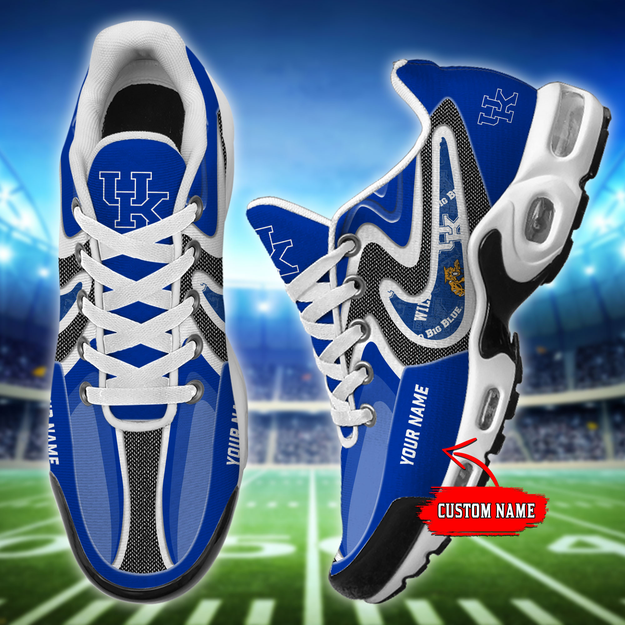 Kentucky Wildcats Personalized Name Team Checkmark Logo Mix Colors Stitch Line TN Air Max Shoes Air Cushion Sneakers