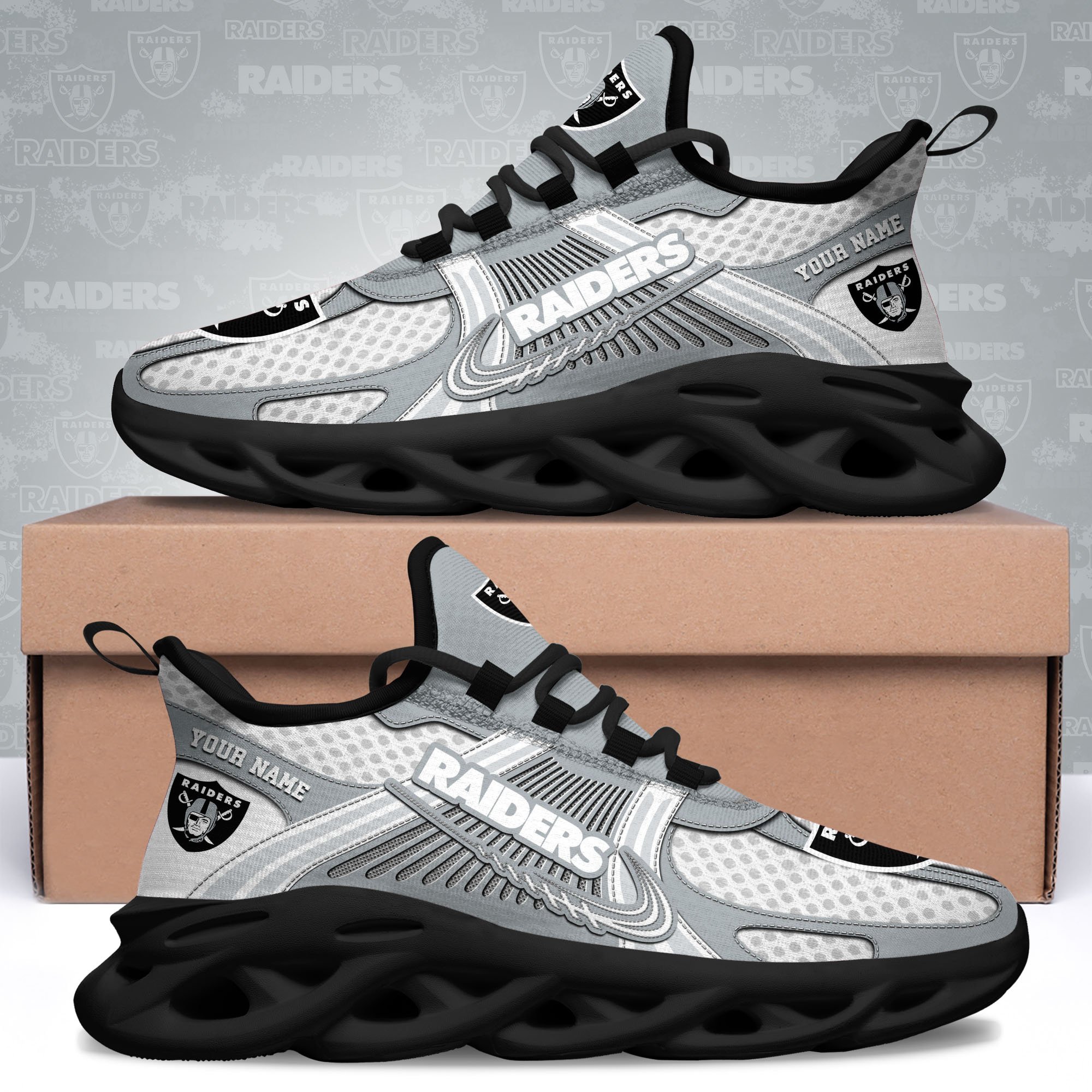 Las Vegas Raiders Clunky Sneakers Custom Your Name, Sport Sneakers For Fans, Gifts For Sport Lovers, Gift For Dad