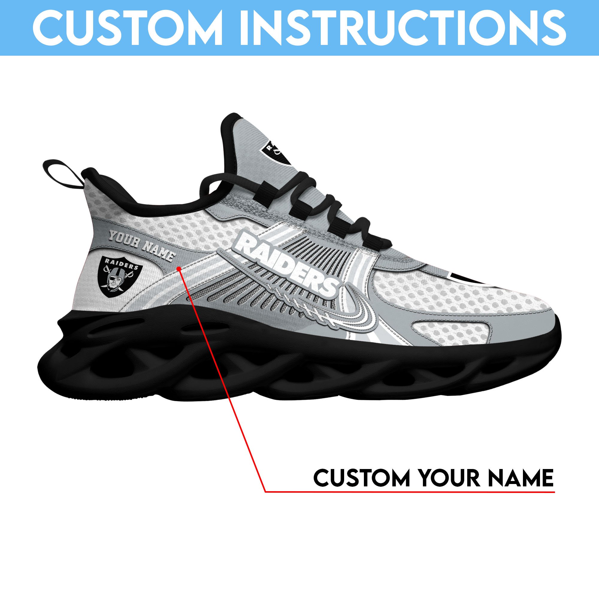 Las Vegas Raiders Clunky Sneakers Custom Your Name, Sport Sneakers For Fans, Gifts For Sport Lovers, Gift For Dad
